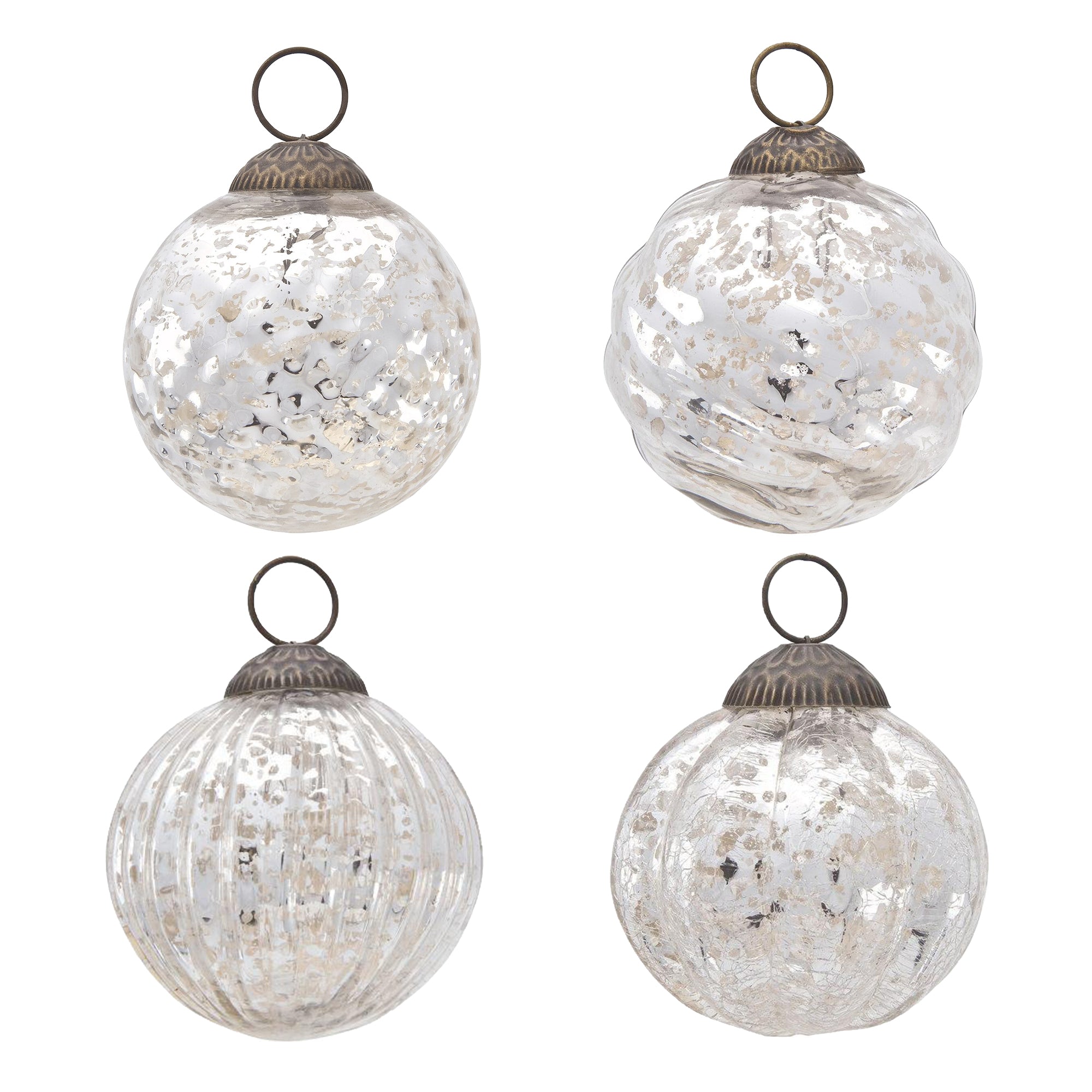 4 Pack Vintage Silver Elegance Ornaments Set - Christmas Tree Decorations, Holiday Party Decor, Home & Special Occasion Gifts (Perfect for Xmas, Weddings, Housewarming & Festive Events)