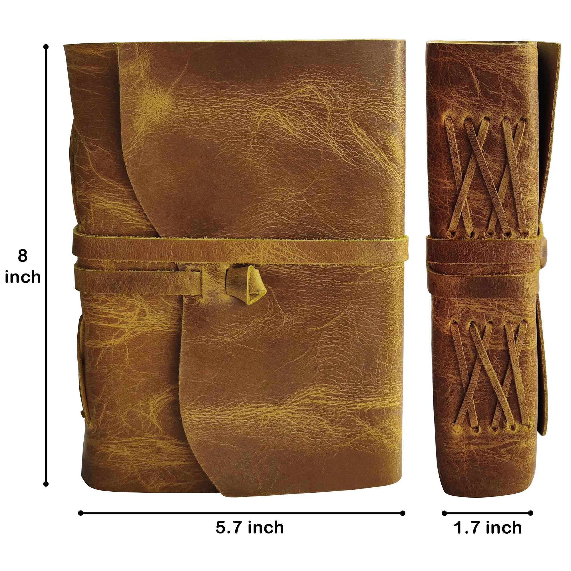 Handmade A5 Leather Bound Journal with Antique Deckle Edge Paper - Rustic Yellow Vintage Notebook for Writing, Sketching & Gift Giving