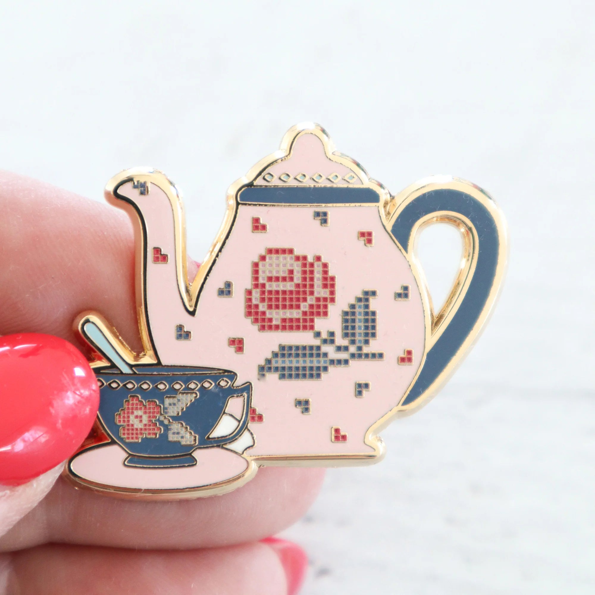 Flamingo Toes Rose Tea Set Needle Minder - Magnetic Pin Holder for Sewing, Quilting & Embroidery - Perfect for Crafters and DIY Enthusiasts