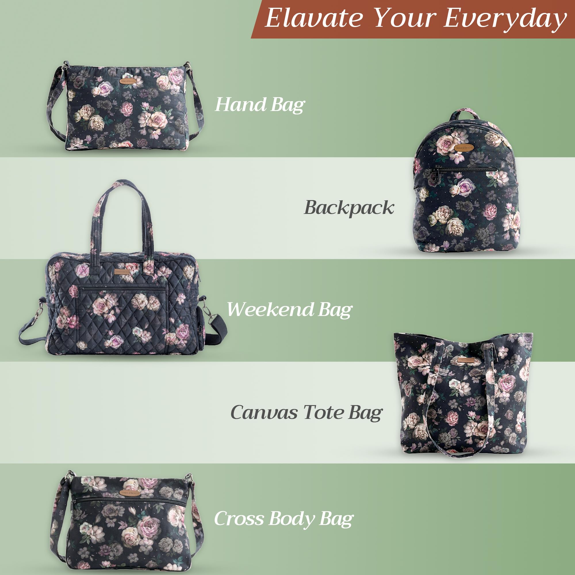 Hermine Quilted Cotton Tote Bag with Zipper Pockets & Detachable Pouch - Stylish Shopping Bag for Work, Travel, Groceries & Lunch - Perfect for Office, Commute & Daily Errands