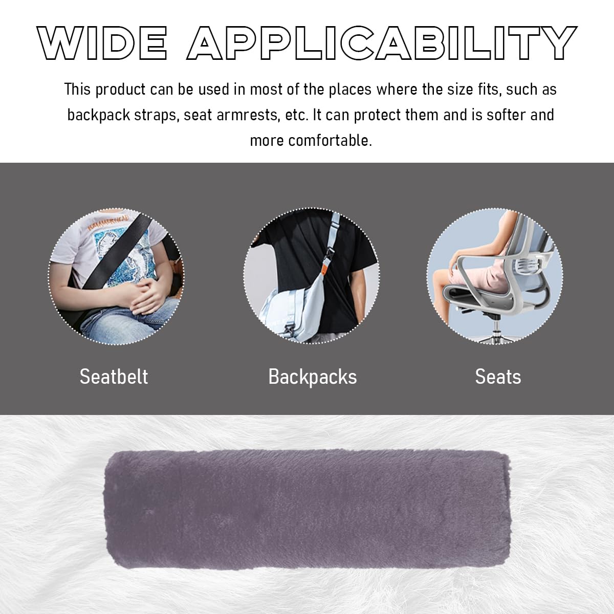 2 PCS Soft Fluffy Plush Seat Belt Shoulder Pads - Comfortable Warm Strap Covers for Adults & Kids - Car Accessories (Gray) | Perfect for Long Drives, Road Trips & Daily Commute