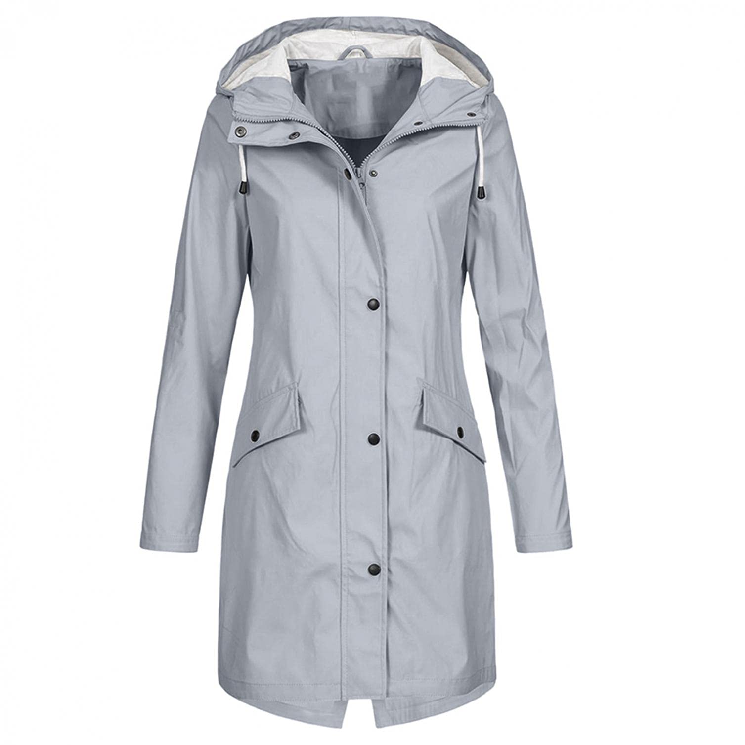 Waterproof Windproof Rain Jacket for Women - Long Hooded Trench Coat with Solid Hood - Outdoor Windbreaker Overcoat for Hiking, Camping & Travel