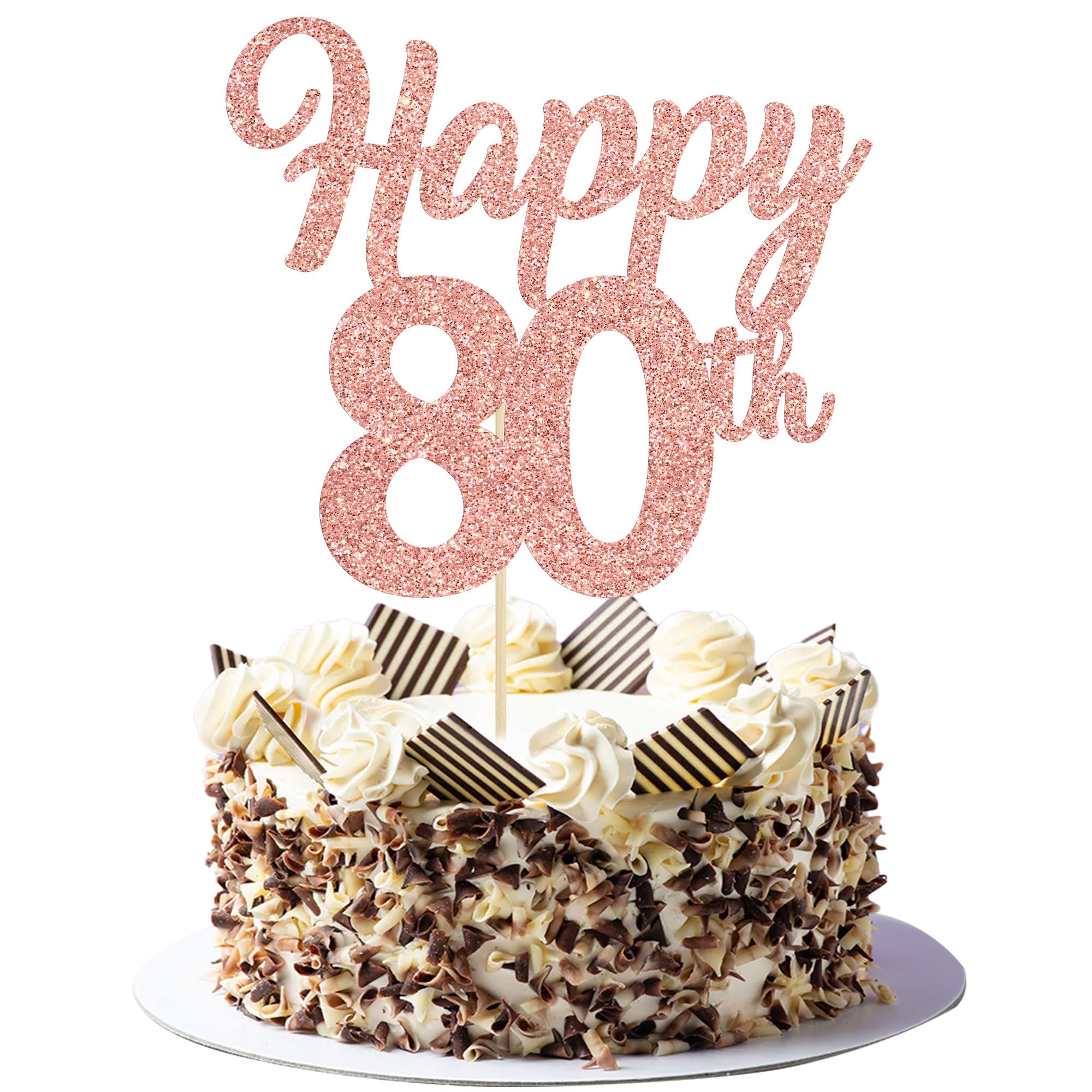 3Pcs Rose Gold Glitter 80th Birthday Cake Topper - Number 80 Cake Decorations for 80 Years Old Celebration, Wedding Anniversary Party Supplies | Perfect for Milestone Birthdays, Retirement Parties & Golden Anniversary Decor