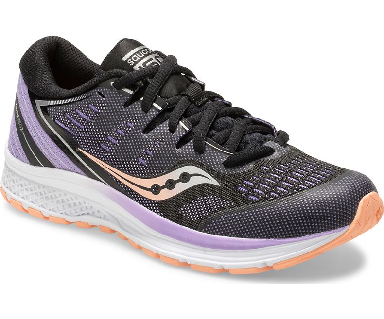 Saucony Guide ISO 2 Kids Running Shoes - Black/Purple Athletic Sneakers for Boys & Girls - Perfect for School, Sports & Daily Activities