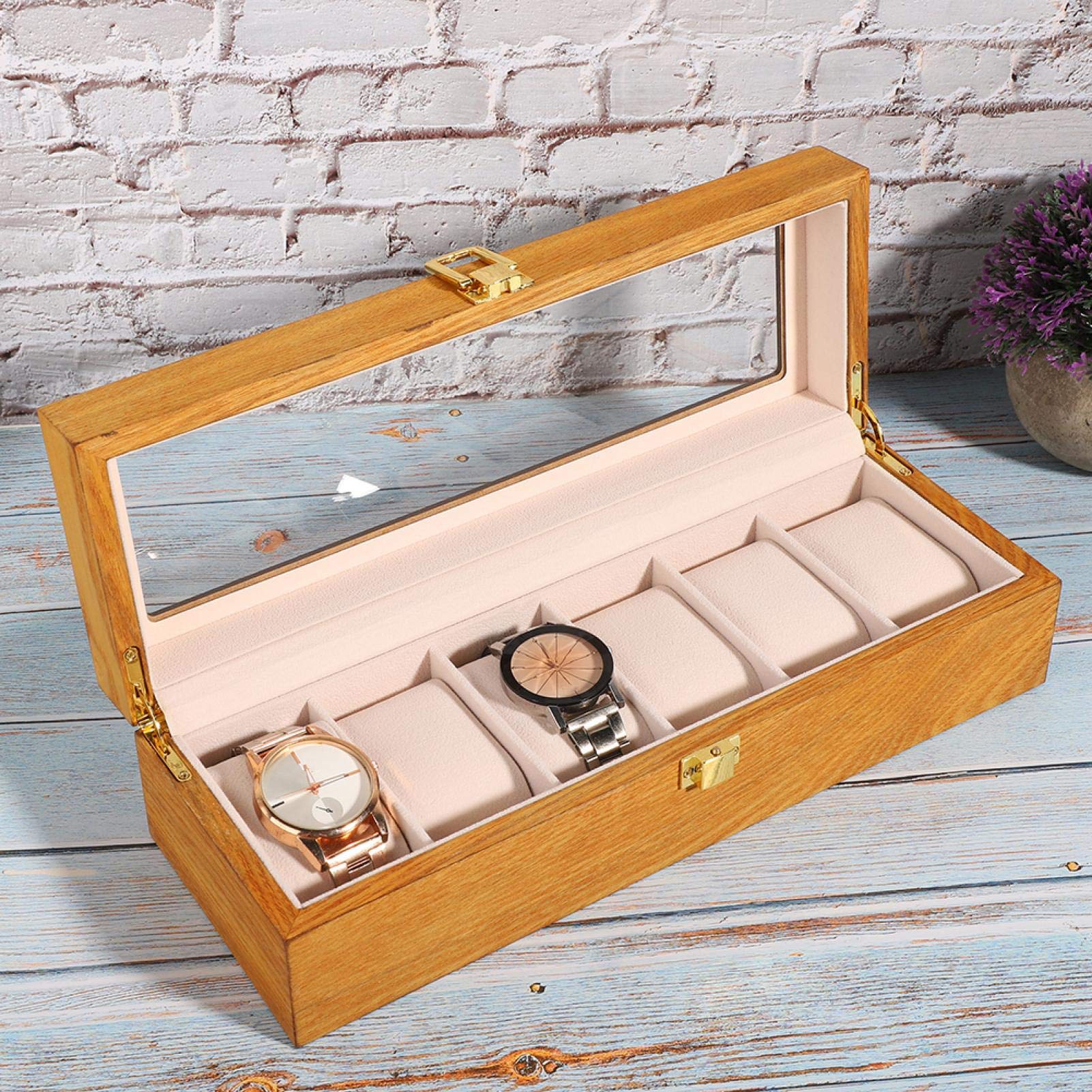Premium Wooden Watch Display Box with Glass Top - Luxury Jewelry Storage for Watches, Rings & Bracelets - Perfect for Home, Office & Retail Store Display (Color: Default)