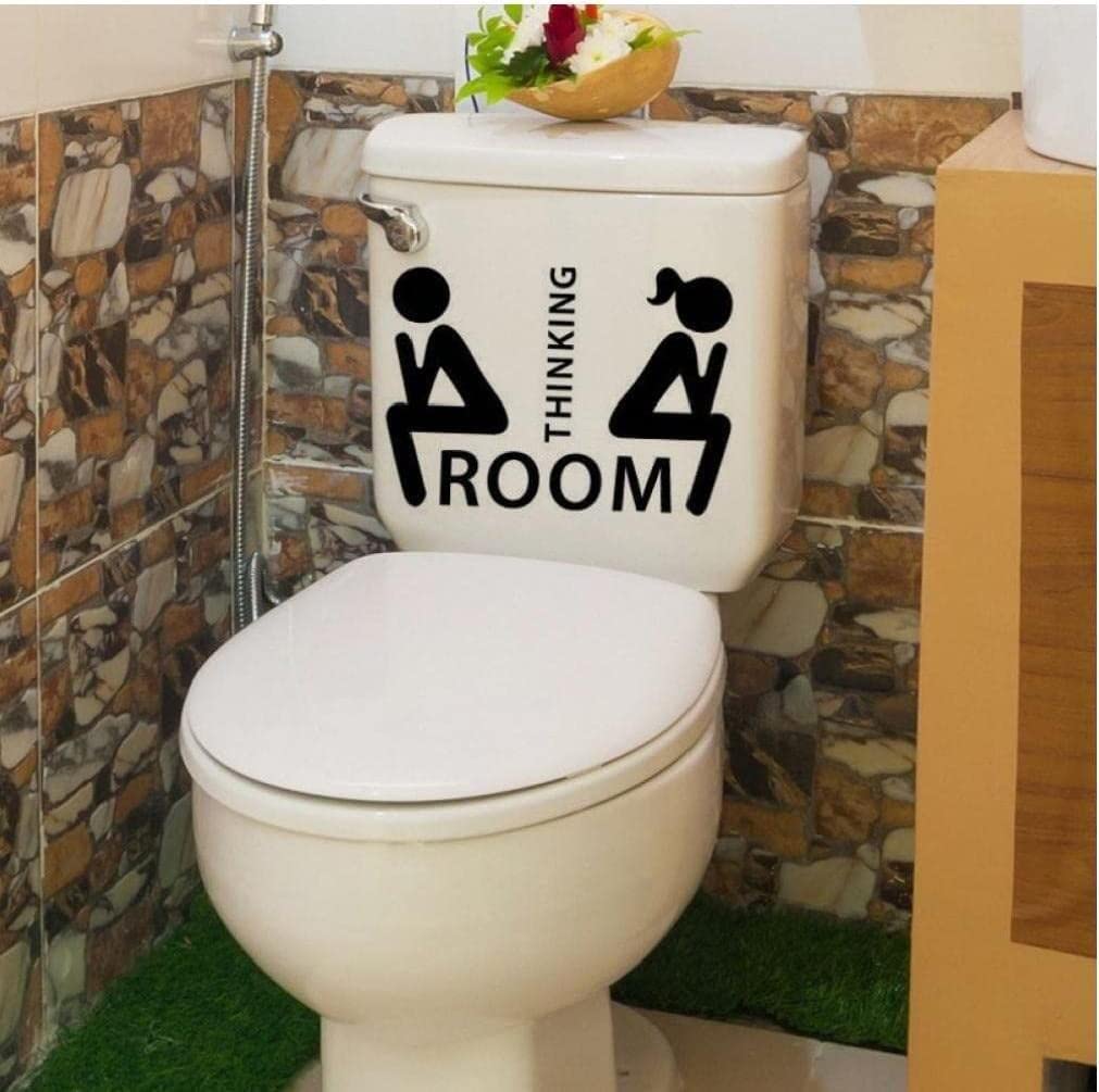 Funny Toilet Decals Wall Stickers - Removable Bathroom Sign for Ladies & Gents - Thinking Room WC Mural Decor - Perfect for Home, Office & Restaurant Bathrooms