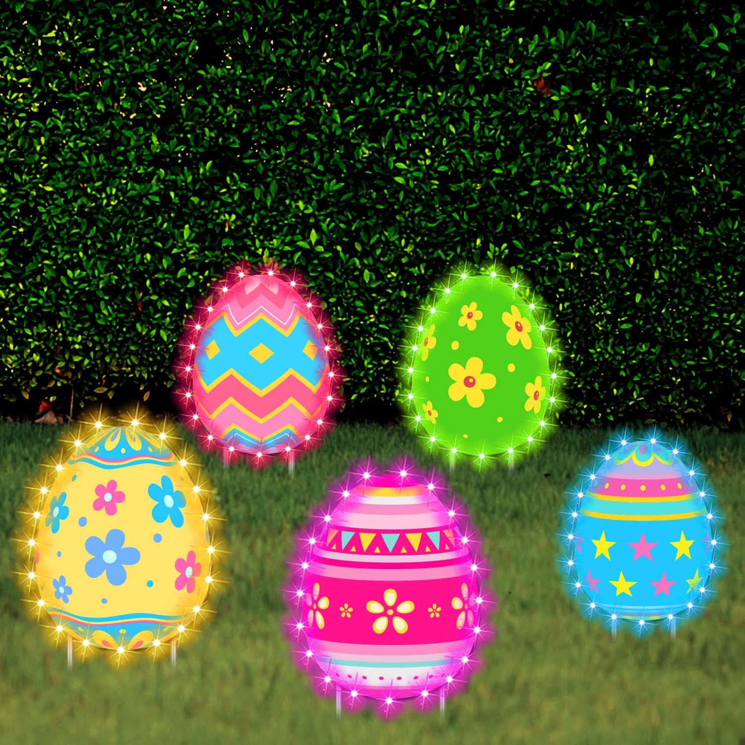 5 Pack LED Glow Easter Yard Signs with Stakes - Large Outdoor Easter Egg Lawn Decorations - Waterproof LED String Lights for Garden, Party, Holiday Decor (Perfect for Easter, Spring, Halloween & Christmas)