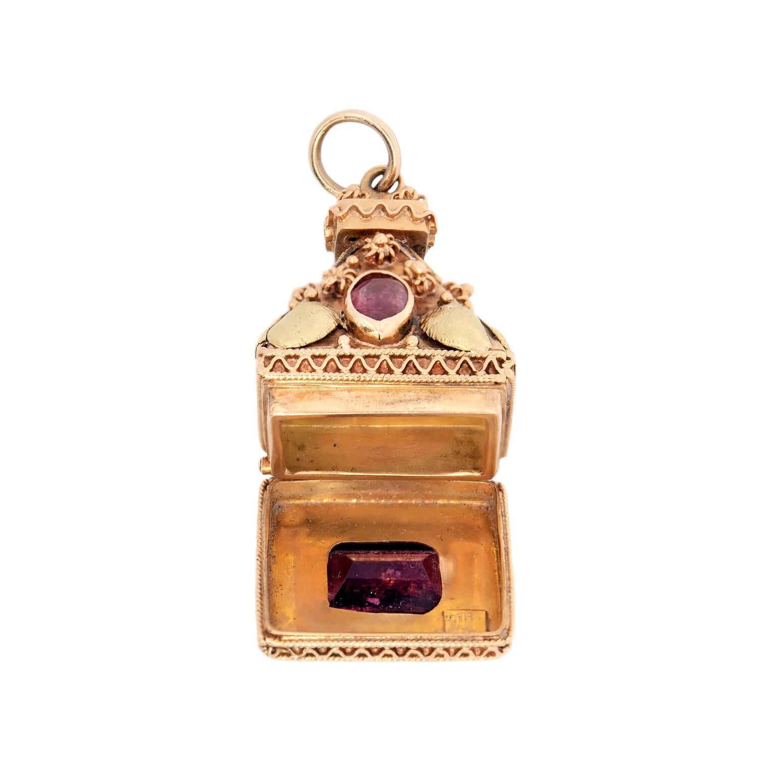 18k Italian Estate Tourmaline Hidden Locket Fob - Vintage Jewelry for Special Occasions & Heirloom Gifting