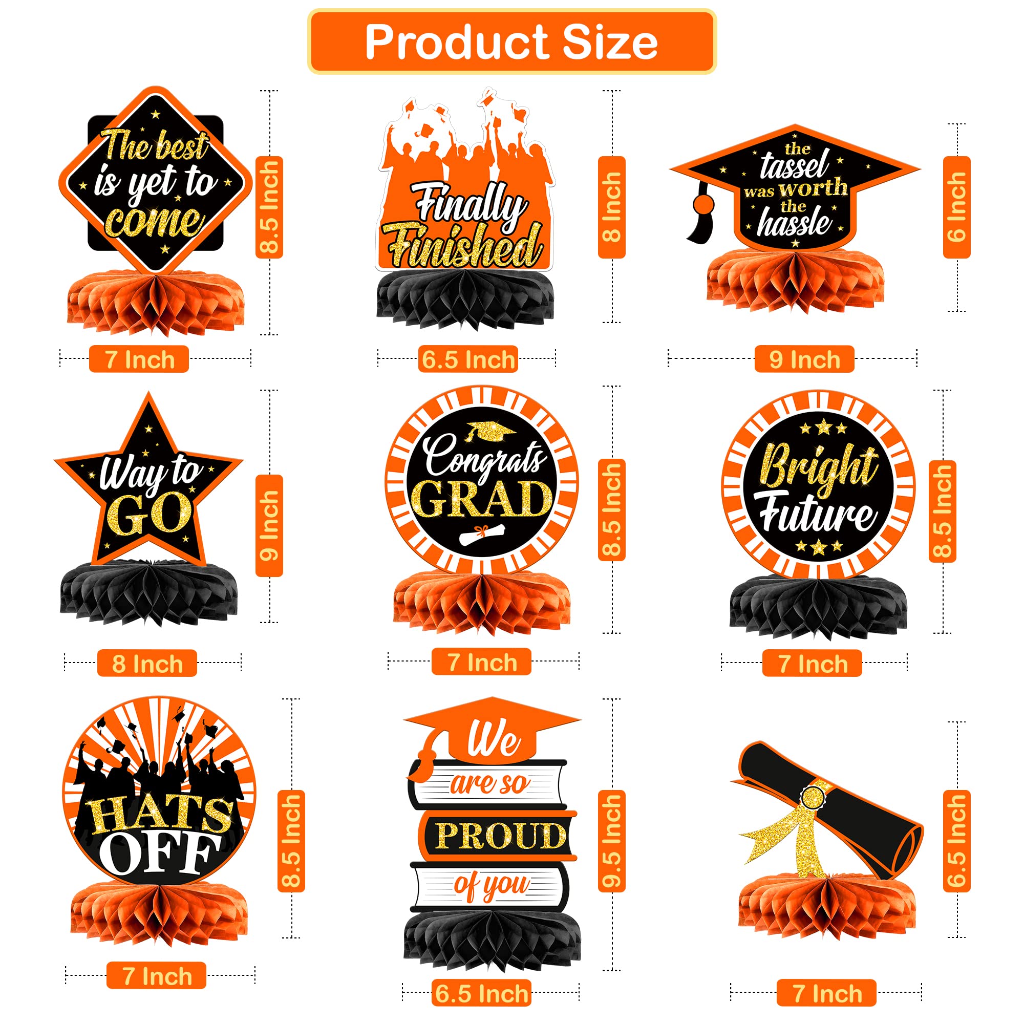 KatchOn Orange and Black Graduation Table Centerpieces - Pack of 9 | Class of 2025 Graduation Decorations | Perfect for Graduation Parties, Banquets & School Events