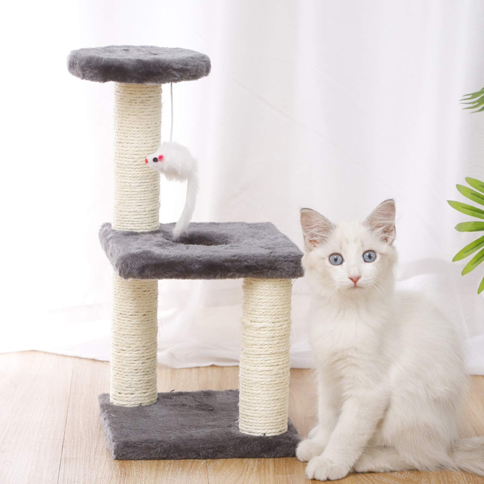 Premium Cat Scratching Post & Tree Tower with Plush Perch, Sisal Scratch Pole & Hanging Mouse Toy - Durable Kitten Activity Center for Small Cats - Perfect for Playtime, Climbing & Scratching in Living Rooms & Bedrooms