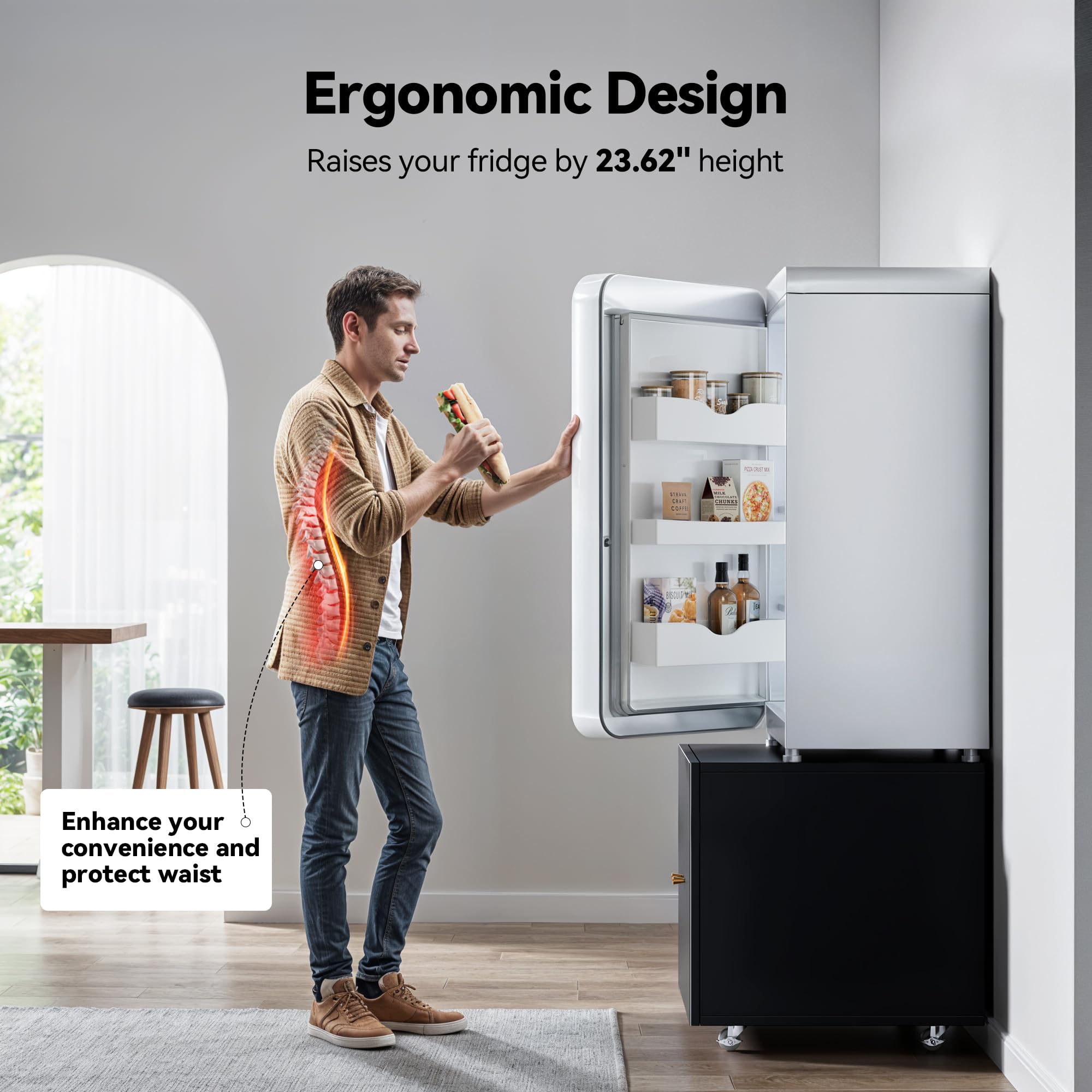 INMOZATA Adjustable Metal Fridge Cabinet with Wheels - 23.62