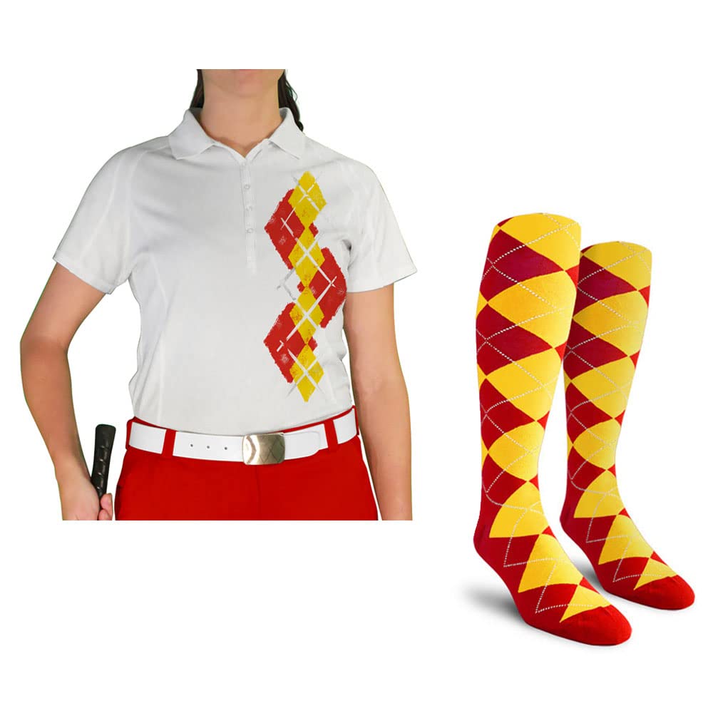 Dry Fit Short Sleeve Graphic Golf Polo Shirt with Socks for Women - Argyle Paradise (AA-ZZ) | Moisture-Wicking Performance Top for Golf, Tennis & Casual Wear
