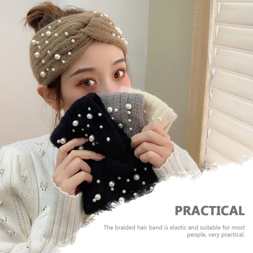 VALICLUD Women's Pearl Knit Headband - Soft Plush Ear Warmer Winter Headwrap with Elegant Pearls, Warm Fleece Lined Headgear for Cold Weather - Perfect for Outdoor Activities, Winter Fashion, and Holiday Gifts
