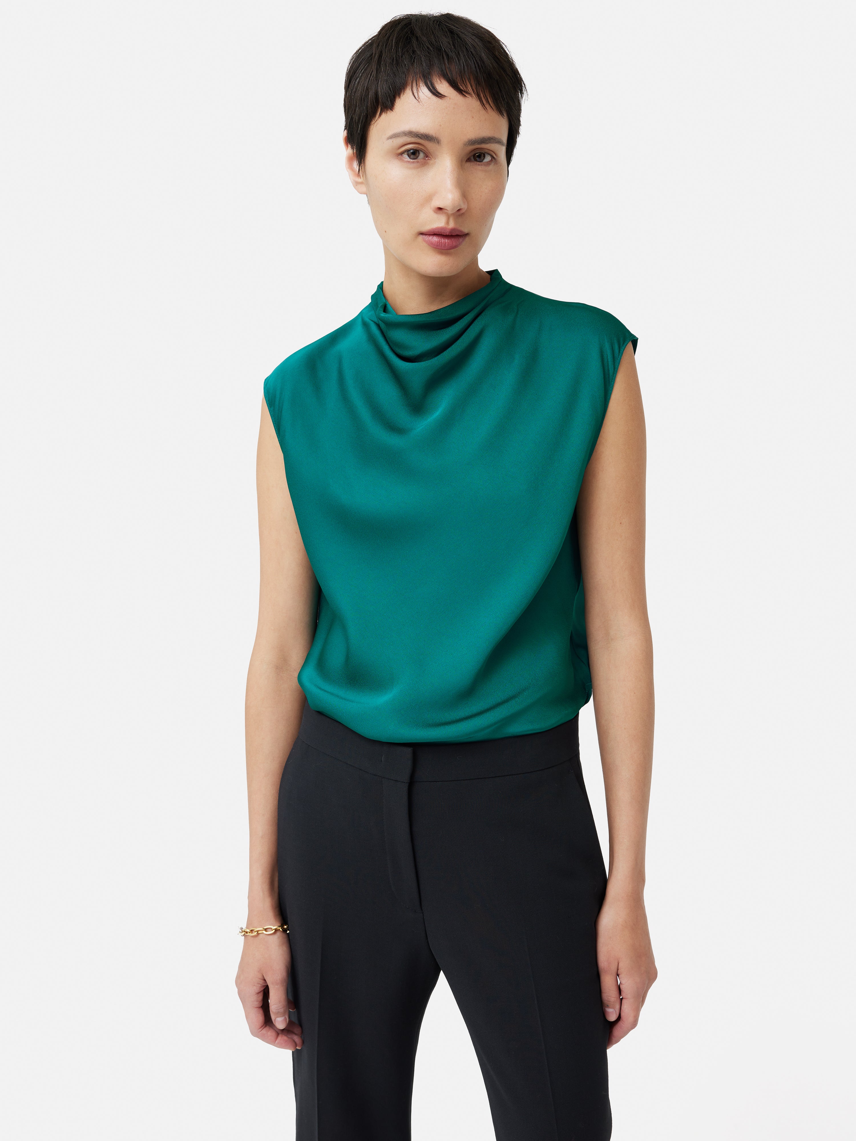 Elegant Green Satin Cowl Neck Top for Women - Perfect for Evening Parties, Date Nights & Special Occasions