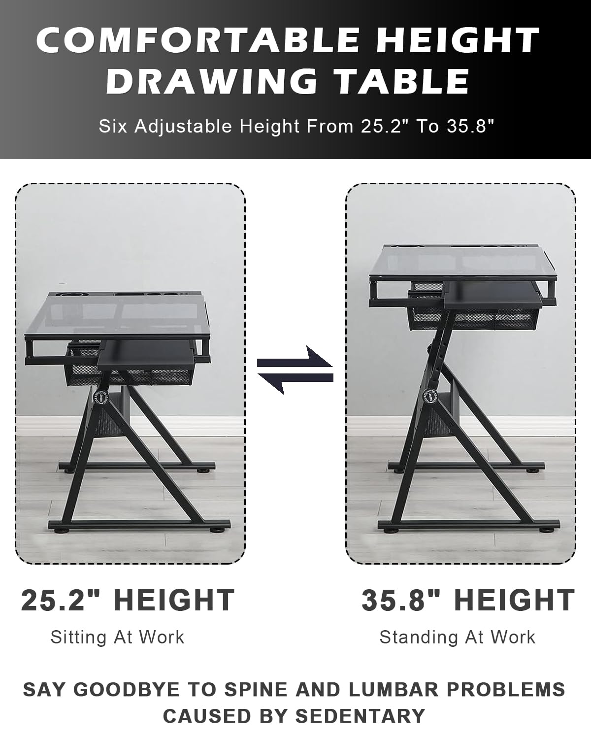 LifeSky Adjustable Drafting Table for Artists & Designers - Professional Drawing Desk with Storage Drawers & Glass Surface - Perfect for Painting, Sketching & Illustration Work - Ideal Home & Studio Art Furniture for Painters, Illustrators & Cartoonists