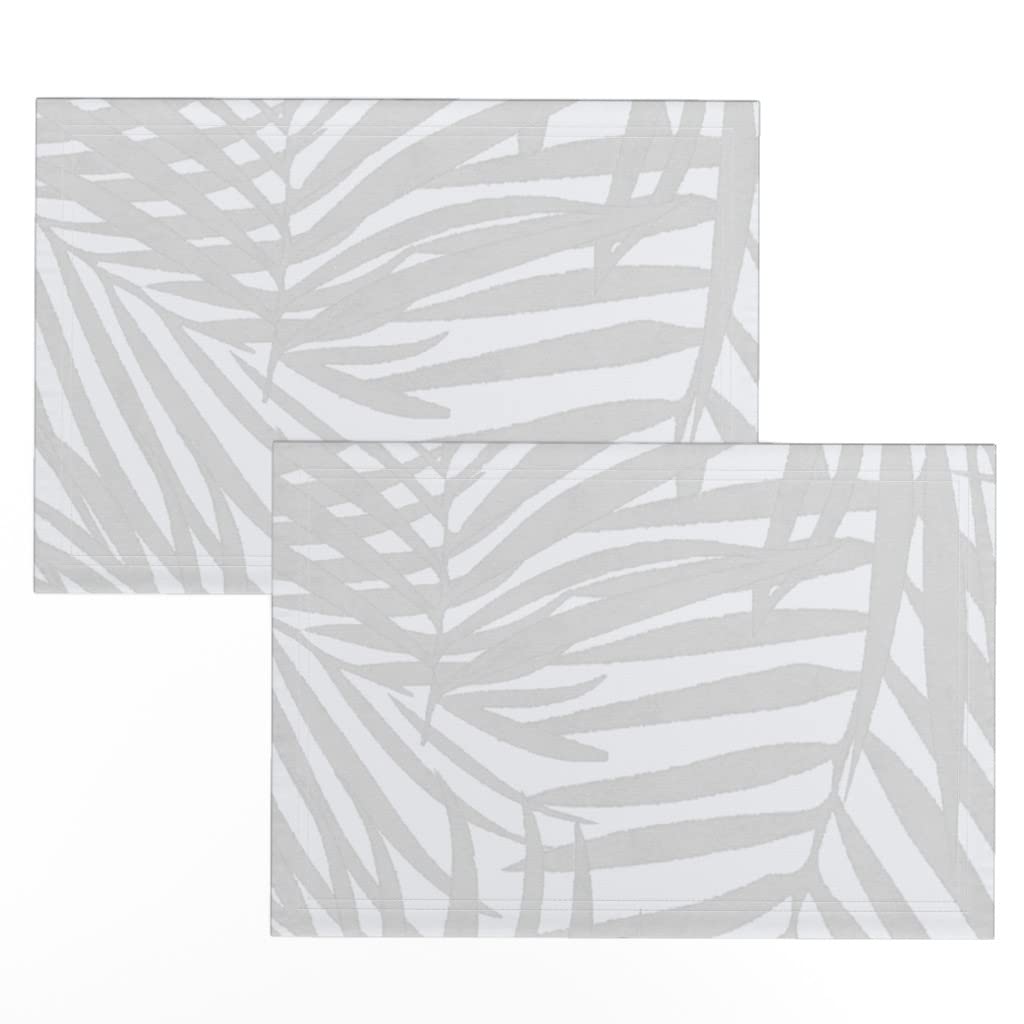 Premium Linen Cotton Canvas Placemats Set of 2 - Watercolor Grey Palm Fronds Tropical Print Table Mats for Dining, Kitchen, and Home Decor | Eco-Friendly Neutral Rainforest Jungle Design by Spoonflower