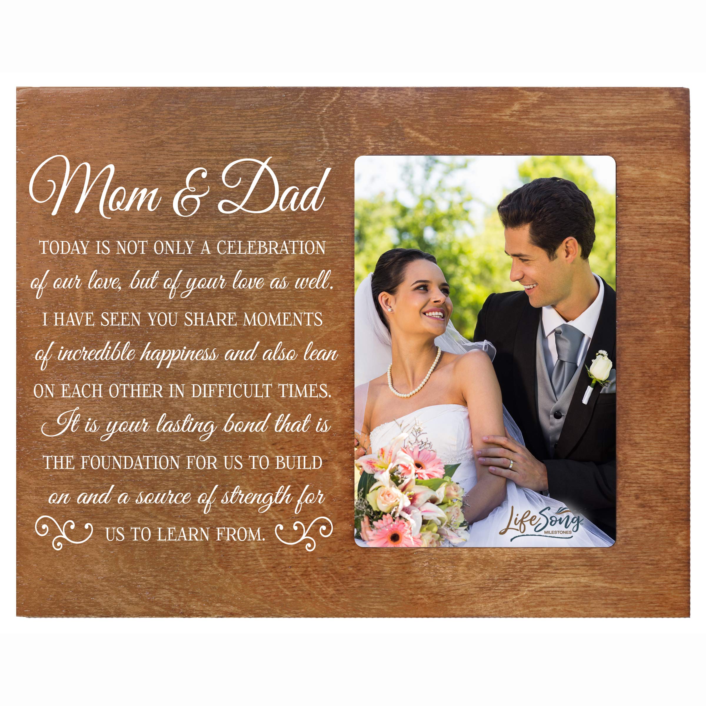 LifeSong Milestones Wooden Photo Frame for Parents - Wedding, Anniversary & Thank You Gift for Mom, Dad, Bride, Groom & In-Laws - Perfect for Displaying Cherished Memories (Walnut Finish)