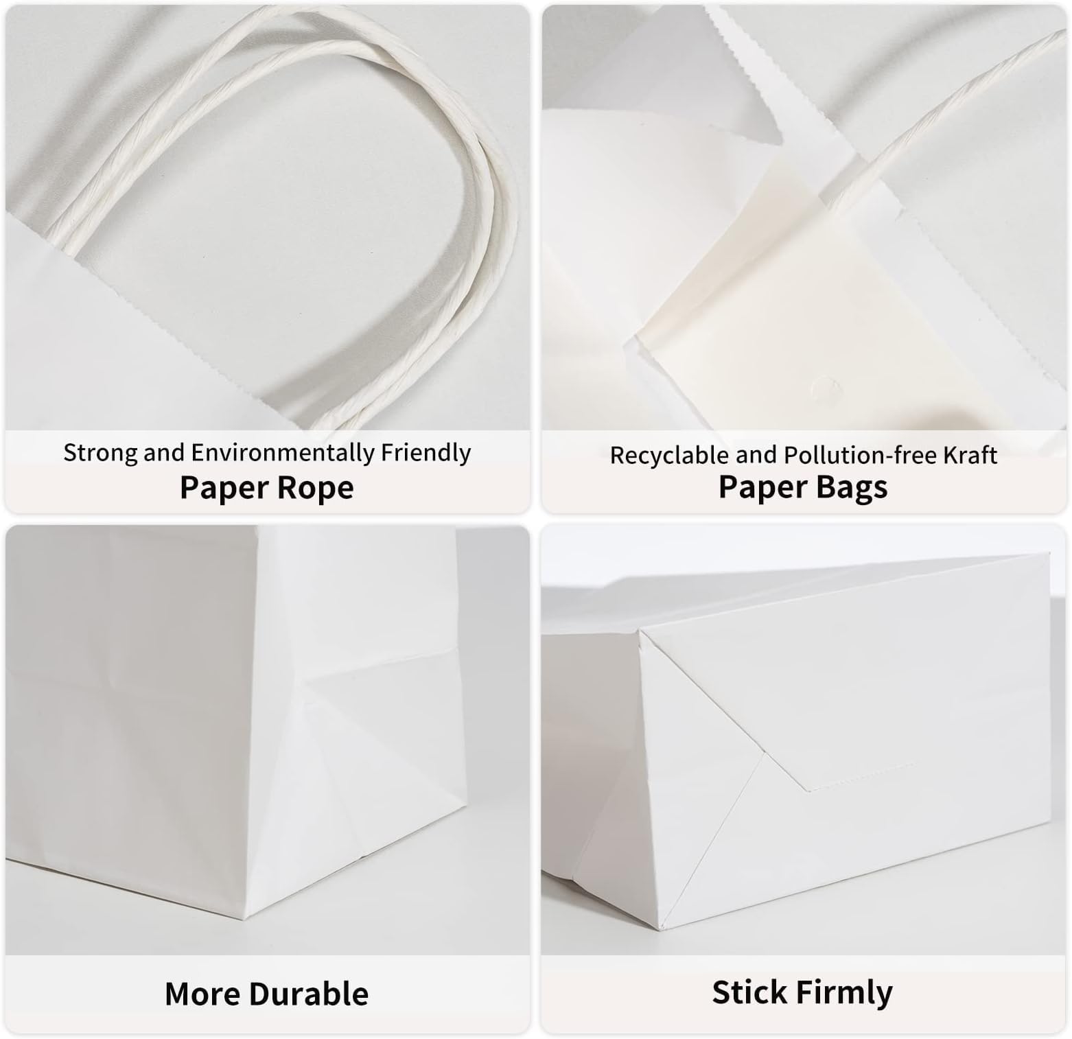 RACETOP 100Pcs White Paper Gift Bags with Handles 8