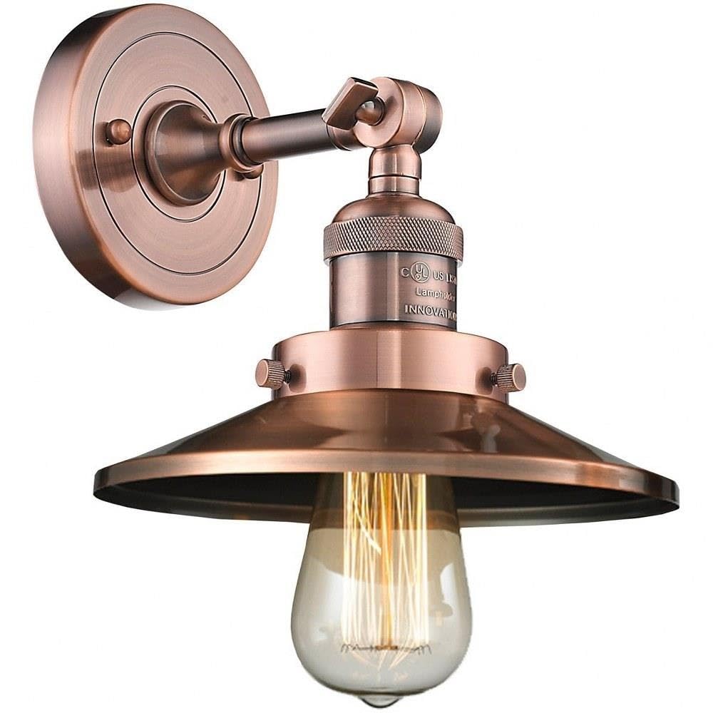 8 Inch Wide x 8 Inch High Single Light Railroad Wall Sconce - Perfect for Vintage Home Decor, Bedroom Lighting & Industrial Style Interiors