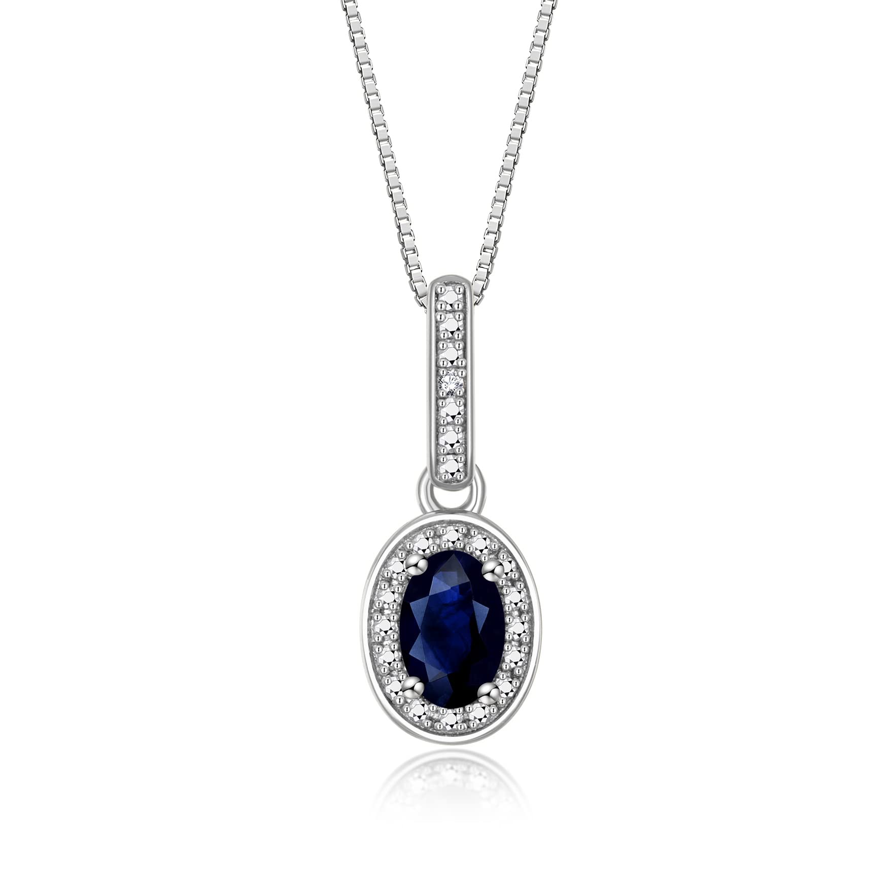 Rylos Sterling Silver Halo Designer Necklace - 6X4MM Gemstone & Diamond Pendant with 18