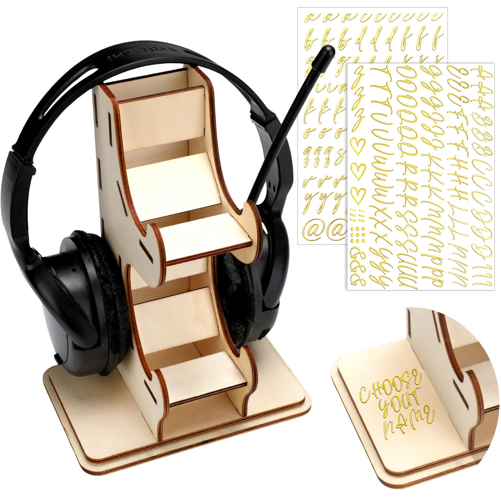 2-Tier Wooden Christmas Game Controller Stand with Custom Stickers - Universal Gaming Headset Holder & Headphone Hanger - Perfect PC Accessories Organizer for Gamer Desk Setup (Ideal for PS5, Xbox, Nintendo Switch)