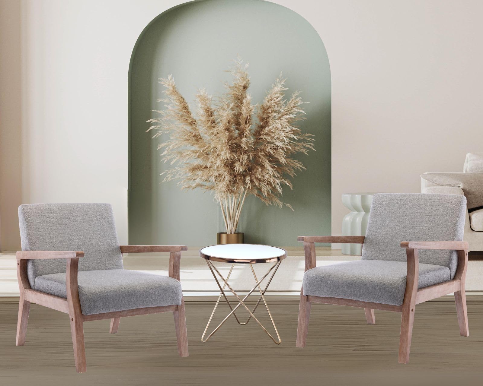 Mid Century Modern Accent Chairs Set of 2 - Solid Wood Frame & Linen Upholstery - Grey Living Room Armchairs for Home, Bedroom & Office - Perfect for Lounge, Reading Nook & Guest Seating