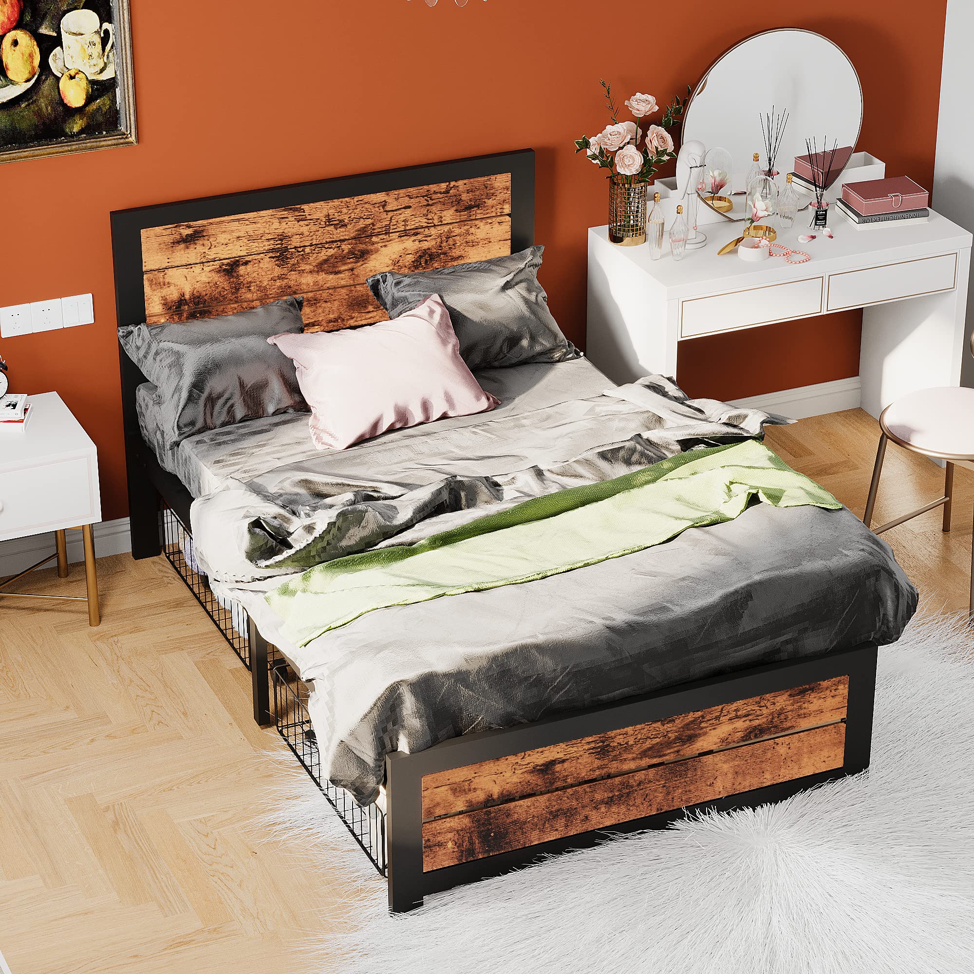DHMAKER Twin Bed Frame with Storage & Headboard - Sturdy Metal Platform Bed with Steel Slats & 2 Underbed Carts - No Box Spring Needed - Perfect for Kids, Teens & Adults Bedrooms, Dorms & Guest Rooms