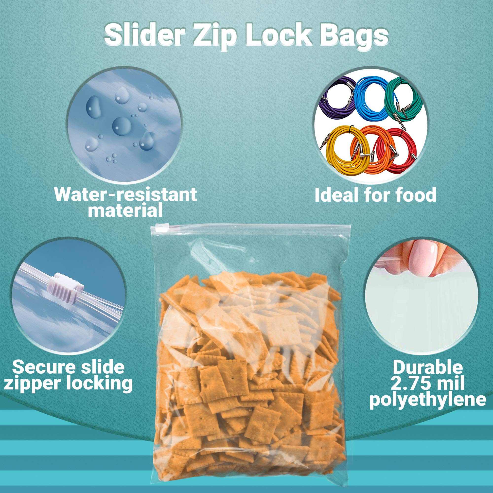 250 Pack 12x15 Inch Clear Polyethylene Slide Seal Top Bags - 2.75 Mil Thick for Food Storage, Industrial Packing & Healthcare Supplies | Durable Plastic Bags for Retail, Shipping & Organization