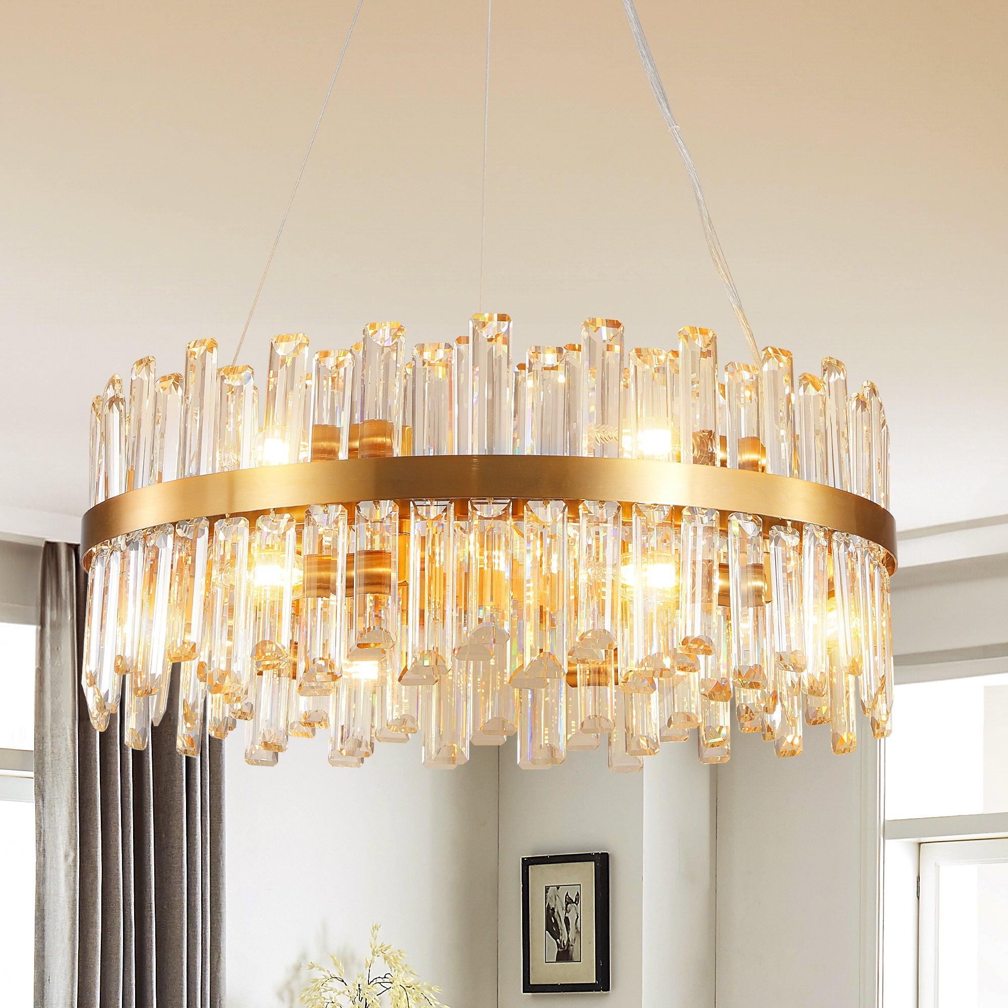 23.6 Inch Modern Crystal Chandelier - LED Luxury Ceiling Light Fixture for Living Room, Bedroom, Dining Room Decor - Elegant Home Lighting Solution (Bulbs Not Included) | Perfect for Wedding, Party & Interior Design