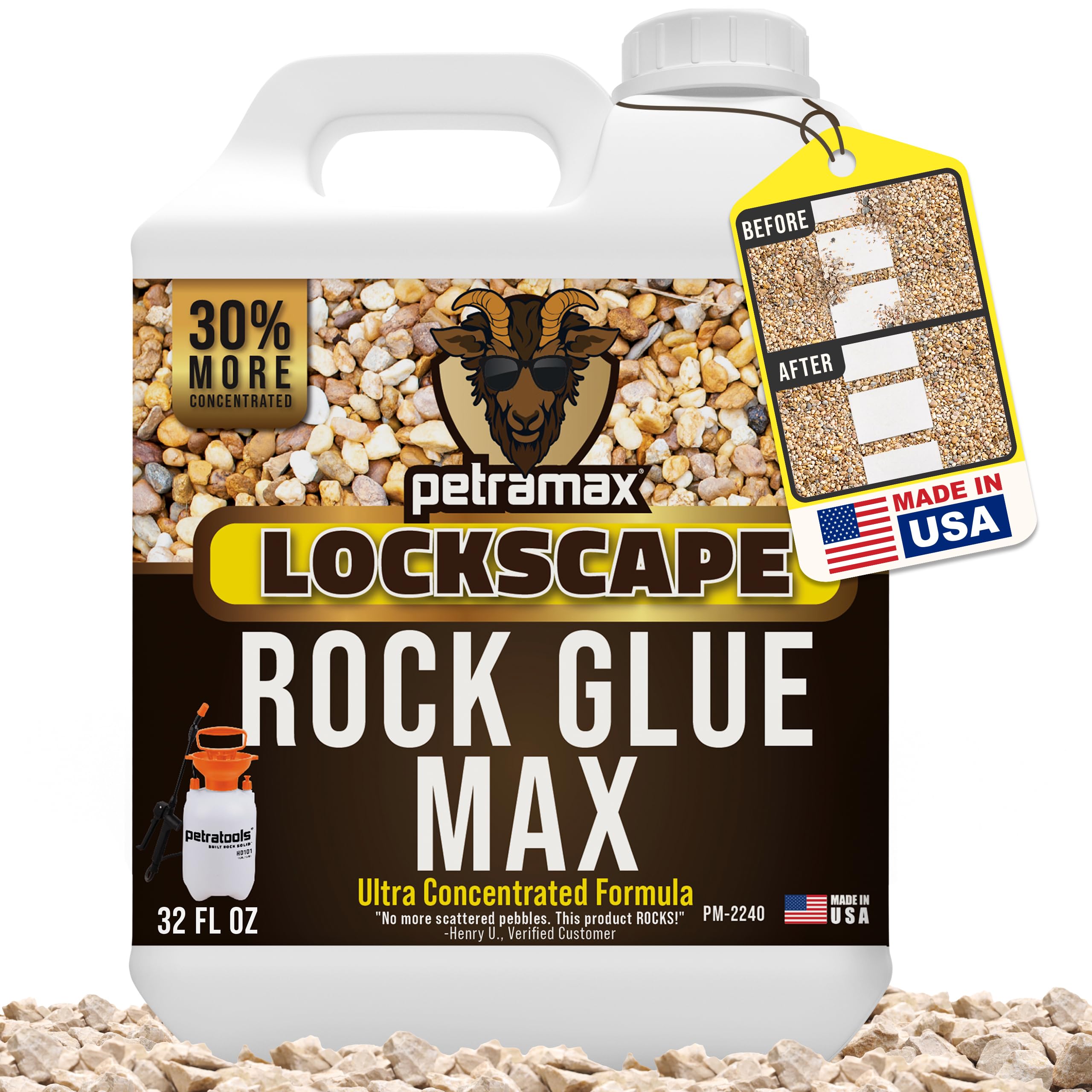 Petra Max Rock Glue for Landscaping - 32oz Clear Gravel Binder | Pet Safe Mulch Adhesive for Rocks, Pebbles & Decomposed Granite | Stabilizes 50 Sq Ft | Perfect for Driveways, Garden Paths & Decorative Stone Projects