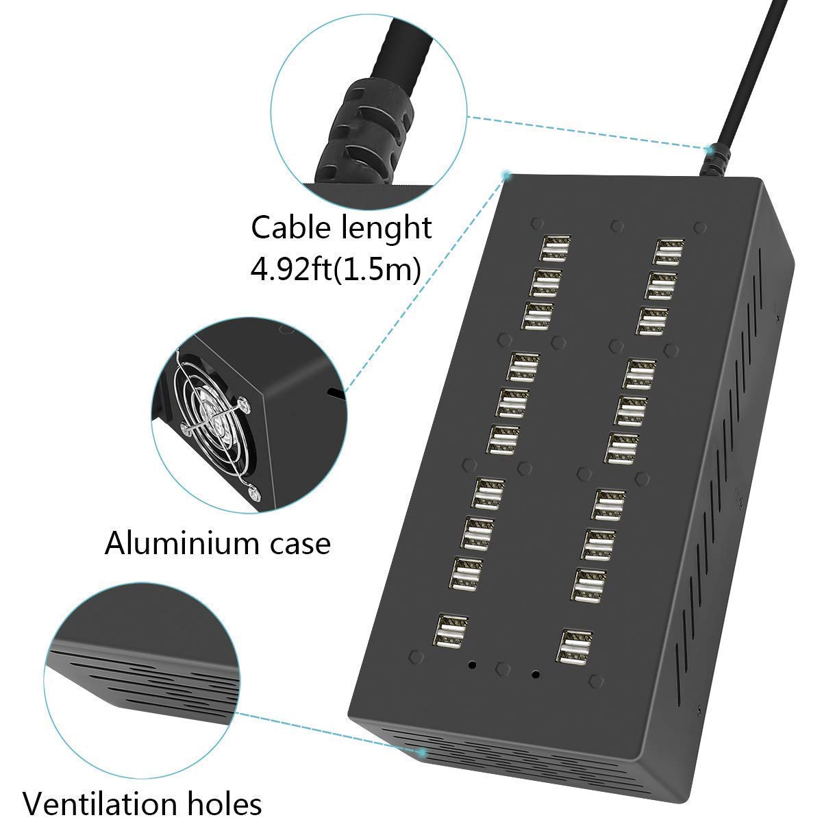 40-Port USB Charging Station with Smart Protection | Fast Multi-Port USB Wall Charger Adapter with Power Cord for iPhone, iPad, Samsung Galaxy | Perfect for Home, Office, Dorm & Travel Charging Needs
