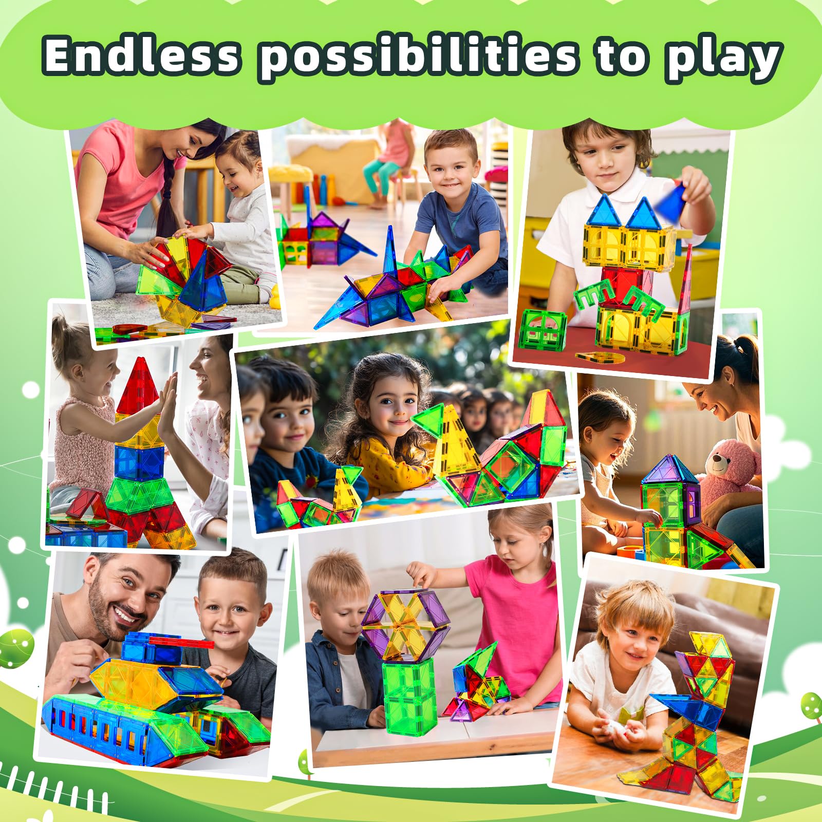 STEM Magnetic Tiles Toys for Kids - 32PCS Educational Building Blocks for Preschool Learning & Sensory Play