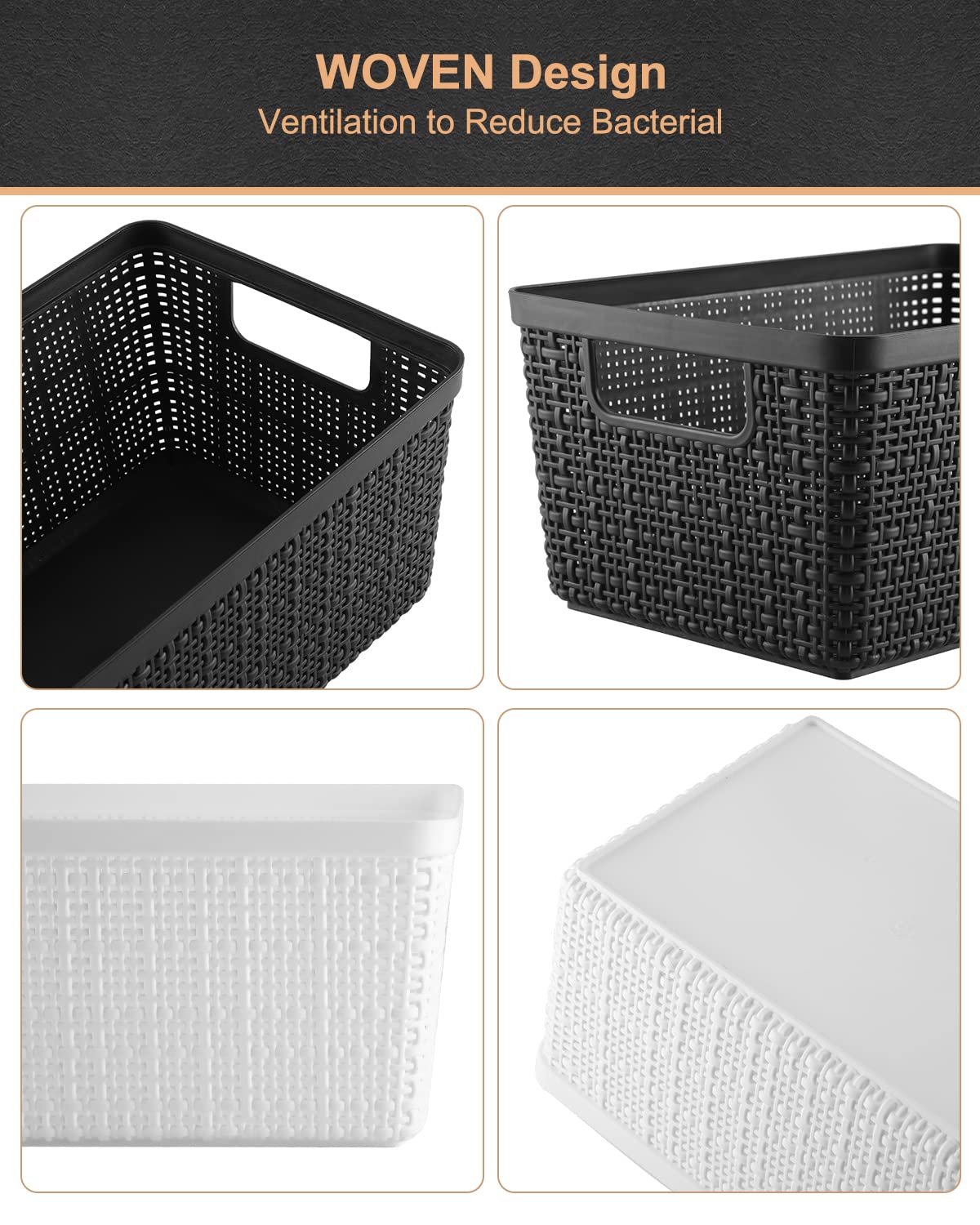 6-Pack Plastic Storage Bins - Woven Organizer Baskets for Pantry, Office & Playroom