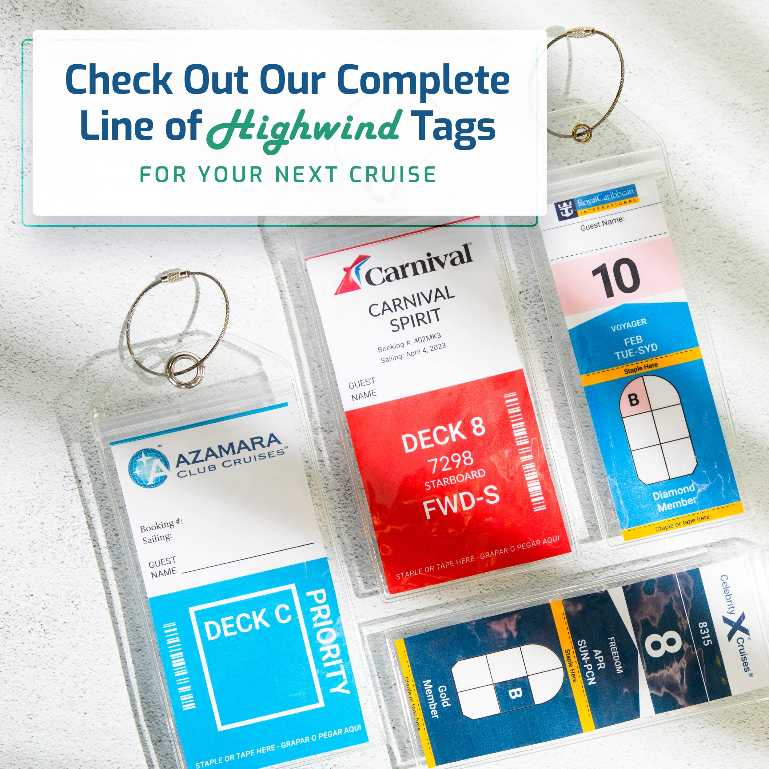 Highwind Cruise Luggage Tags for Suitcases - 8 Pack with 4 ID Holders | Waterproof Durable Travel Tags Compatible with Celebrity Cruise, Royal Caribbean & More | Perfect for Cruise Vacations, Business Trips & Family Travel