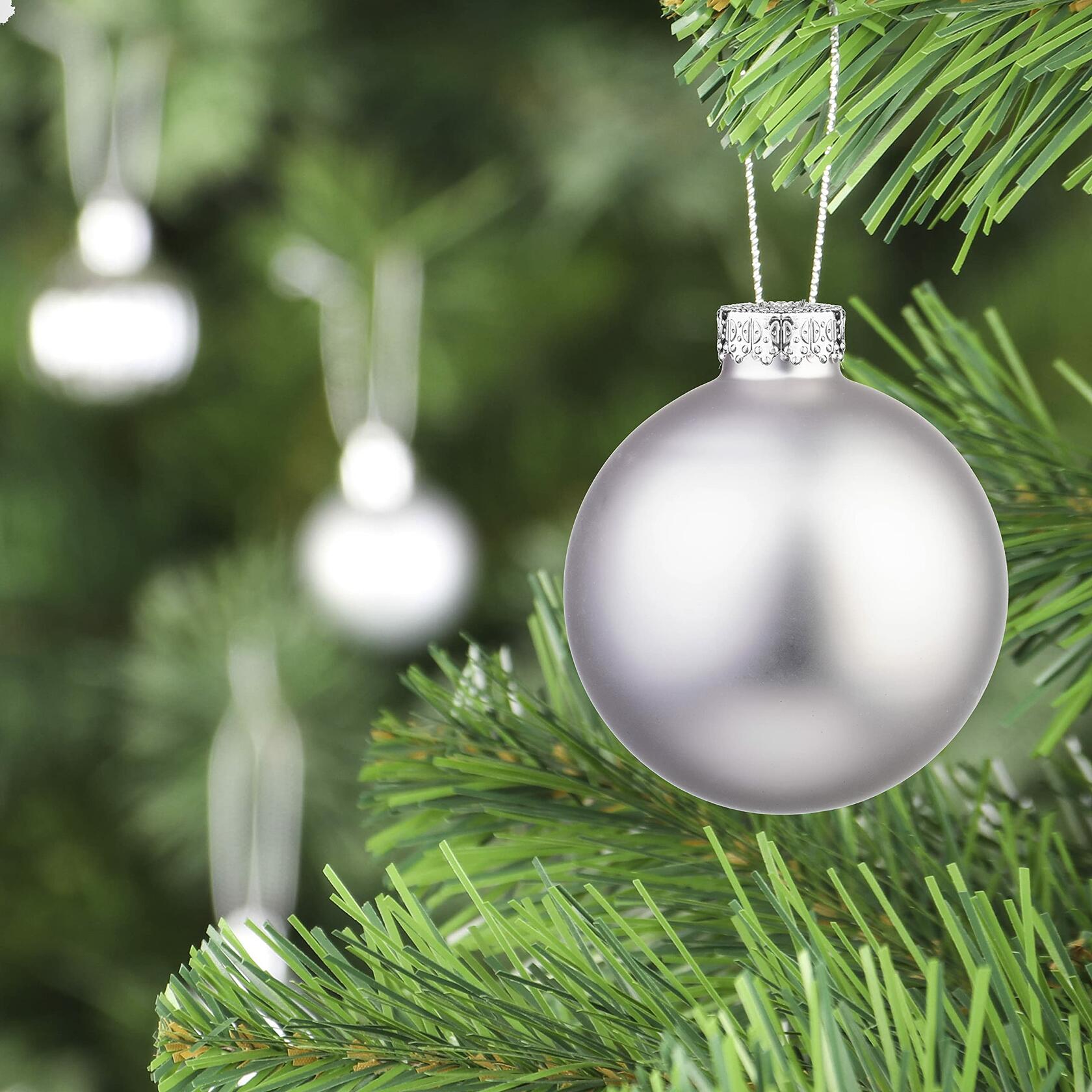 18PCS 1.8inch (45mm) Silver Glass Christmas Ball Ornaments - Holiday Tree Decorations for Xmas, Party & Home Decor