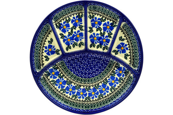 10 Divided Dish - Blue Morning Glory Ceramic Serving Platter for Appetizers, Sushi, Desserts | Perfect for Parties, Entertaining & Home Decor