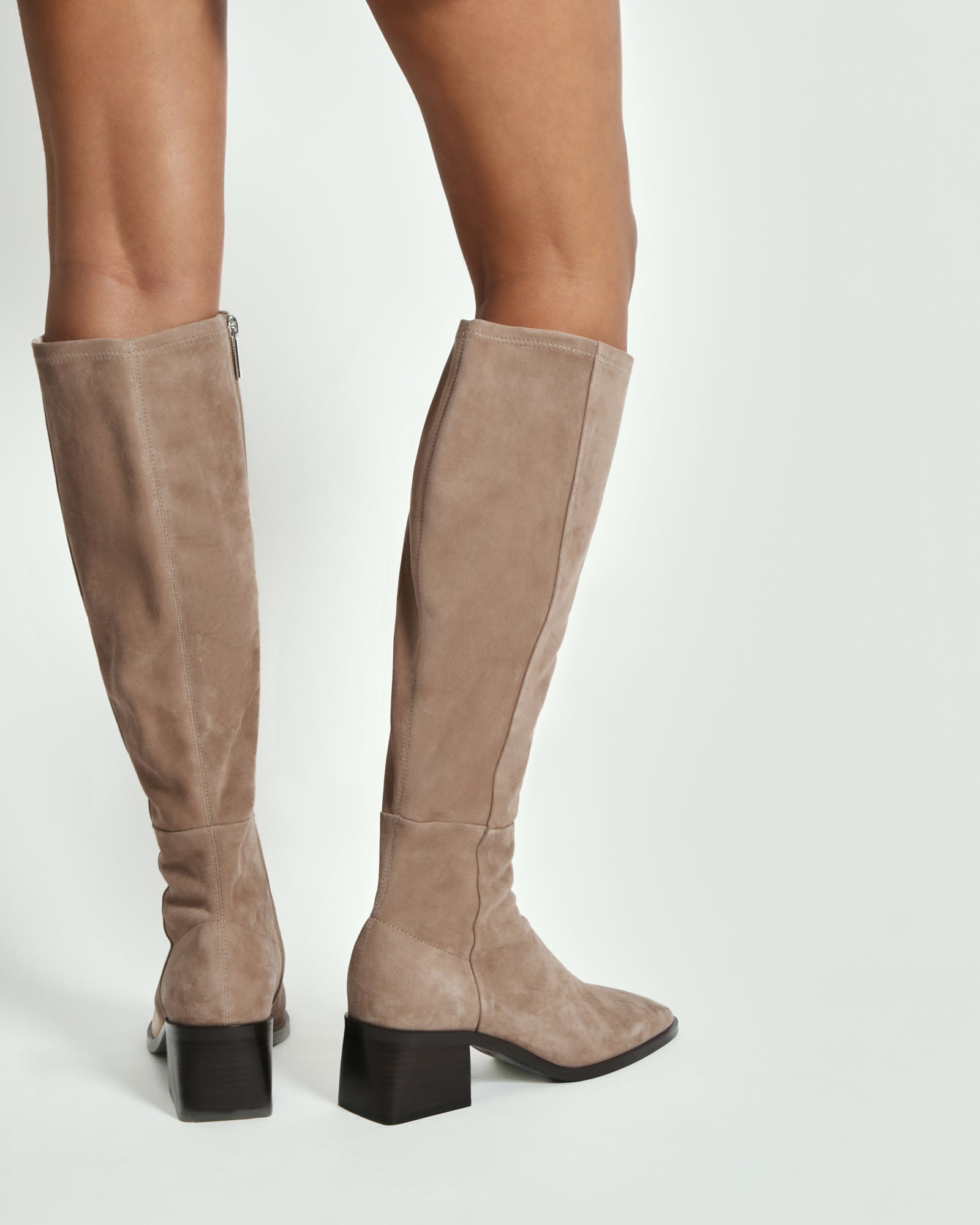 QUEENIE Knee High Boots for Women - Soft Suede TAUPE Winter Boots - Stylish & Comfortable for Office, Party & Casual Wear