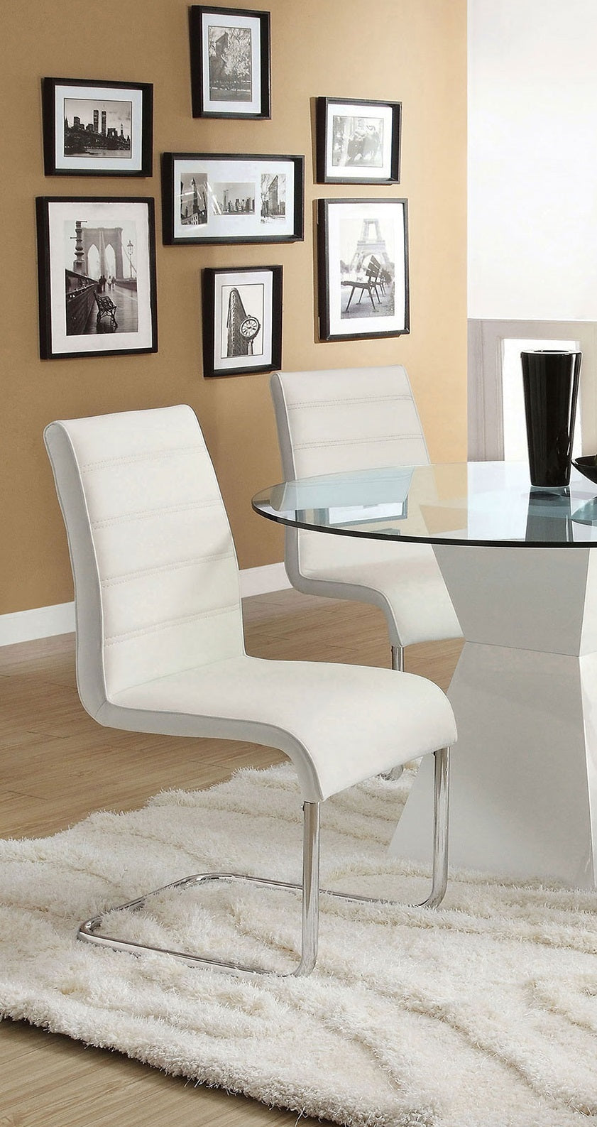 Modern White Faux Leather 2-Piece Side Chair Set - Metal Chrome Legs for Kitchen, Dining Room, Office & Living Room - Comfortable Seating for Home & Office Use