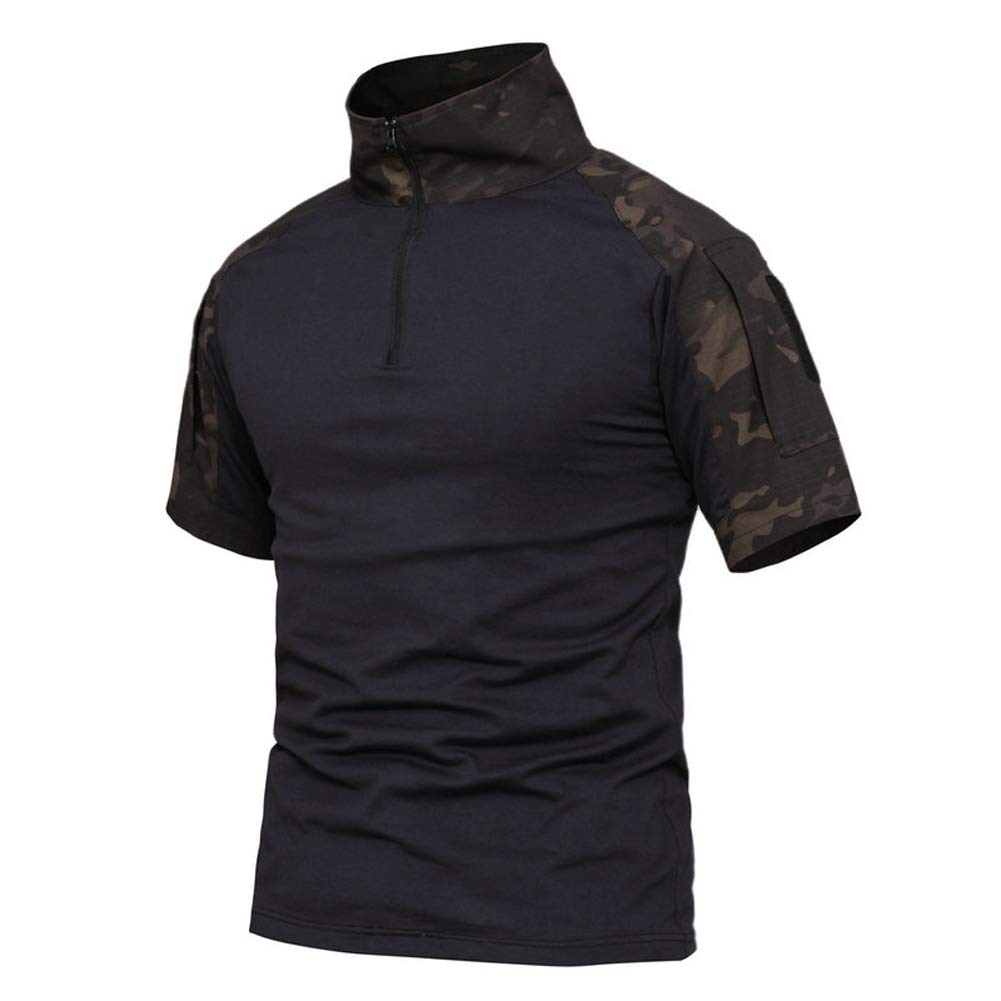 Lilychan Men's Tactical Short Sleeve Shirt - Military Combat Outdoor Shirt with Zipper Pocket | Perfect for Hiking, Camping & Airsoft Activities