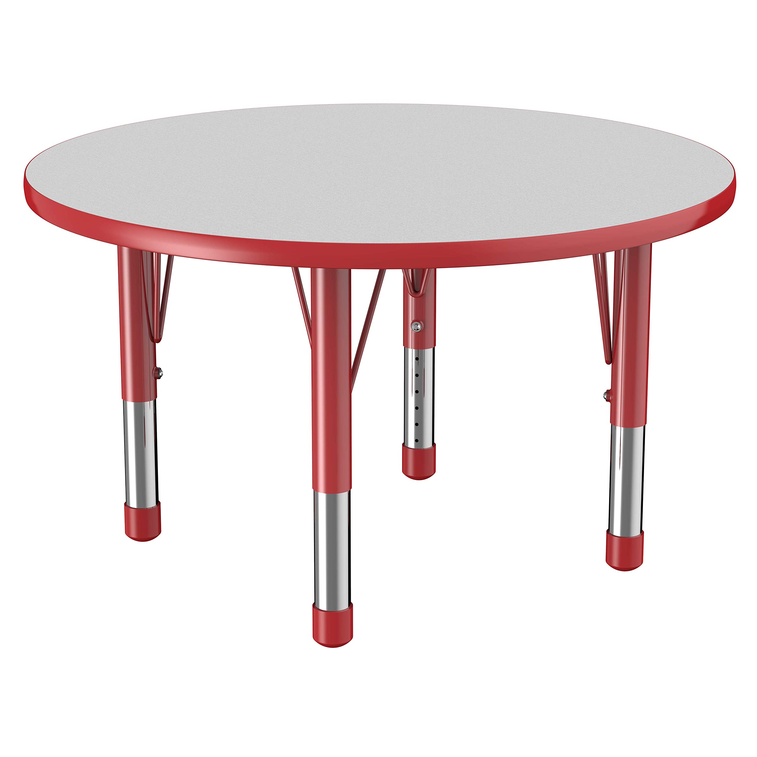 Adjustable Height Kids Activity Table 36 Inch - Round School & Classroom Table for Toddlers with Gray Top & Red Edge - Perfect for Preschool, Daycare & Home Learning