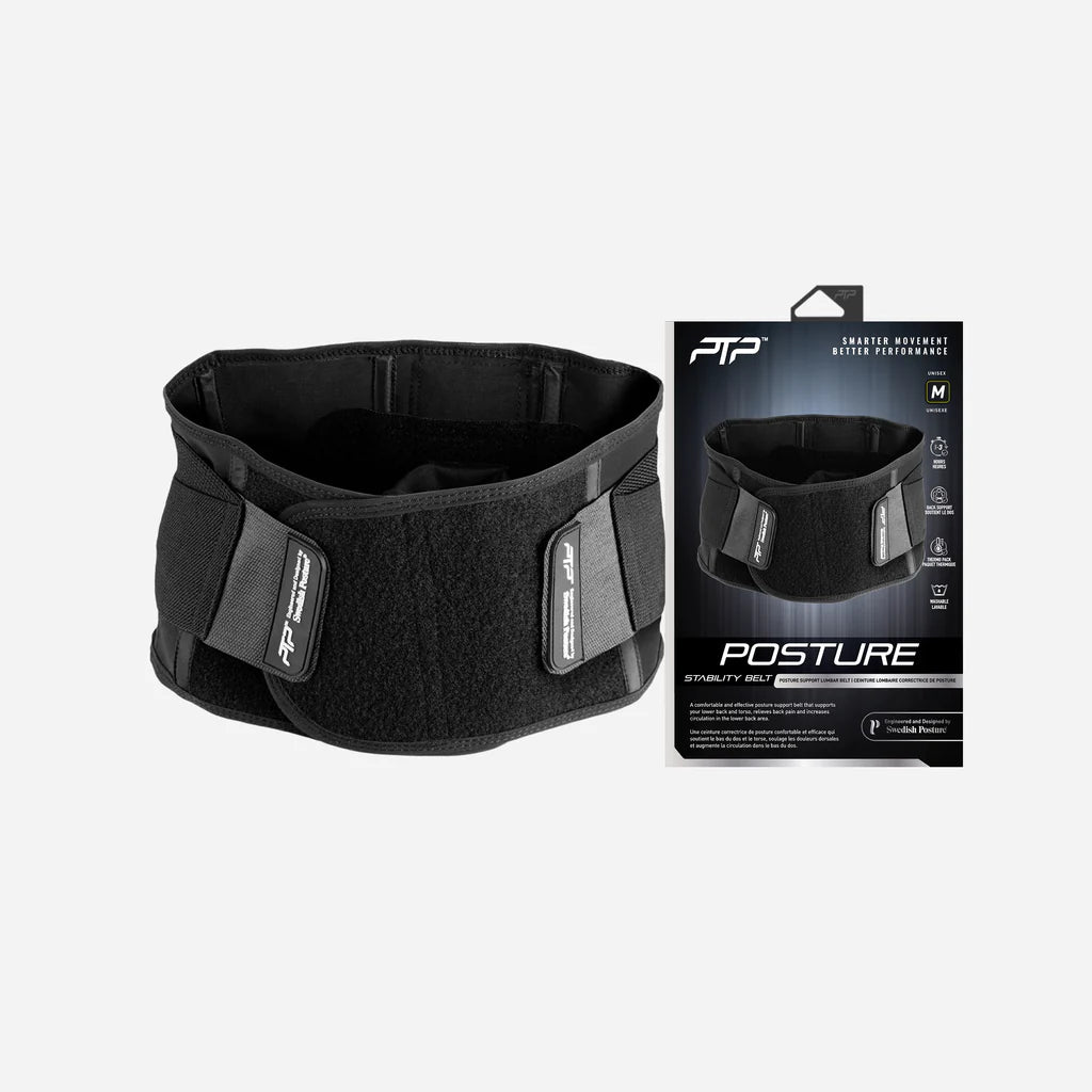 PTP Posture Stability Belt - Black | Back Support & Pain Relief for Office, Driving & Daily Activities