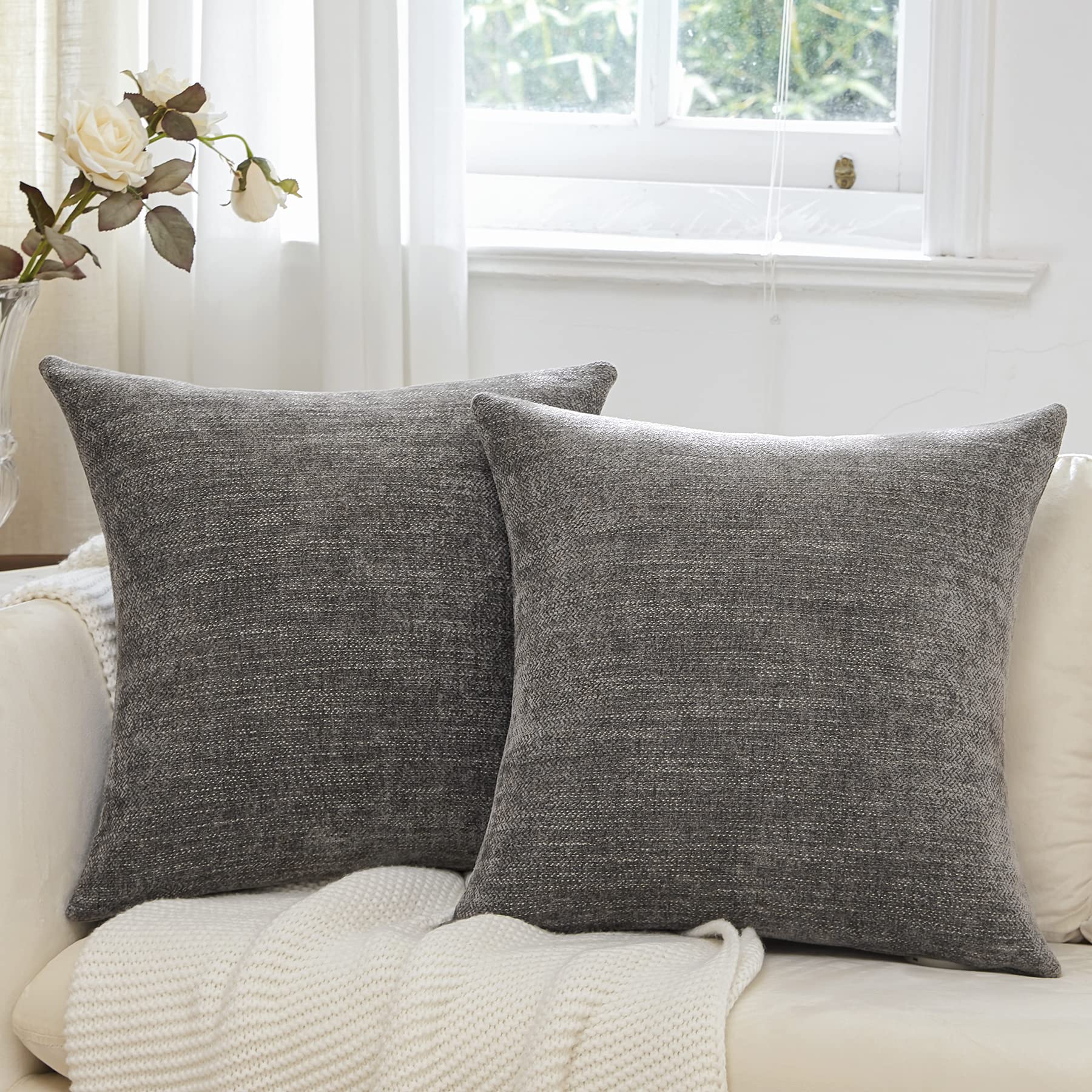 Anickal 20x20 Inch Decorative Throw Pillow Covers Set of 2 - Brown & Grey Square Accent Cushion Cases for Sofa, Couch, Living Room, Farmhouse Home Decor | Perfect for Cozy Reading Nooks, Guest Bedrooms & Seasonal Home Styling