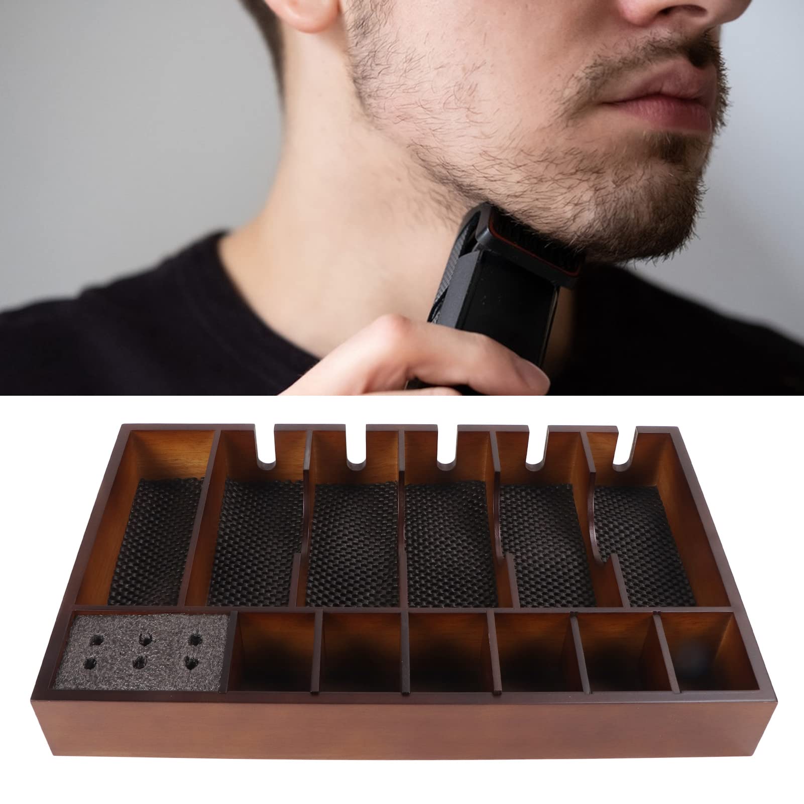 **Dioche Professional Barber Clipper Tray - Large Wooden Hair Clipper Organizer with Non-Slip Base for Salon & Home Use - Perfect for Stylists, Barbers & Personal Grooming**