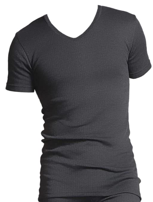 Heat Holders Men's Thermal Underwear Short Sleeve V-Neck Vest - Warm Base Layer for Winter - 2 Colors & 5 Sizes - Ideal for Cold Weather, Outdoor Work & Winter Sports