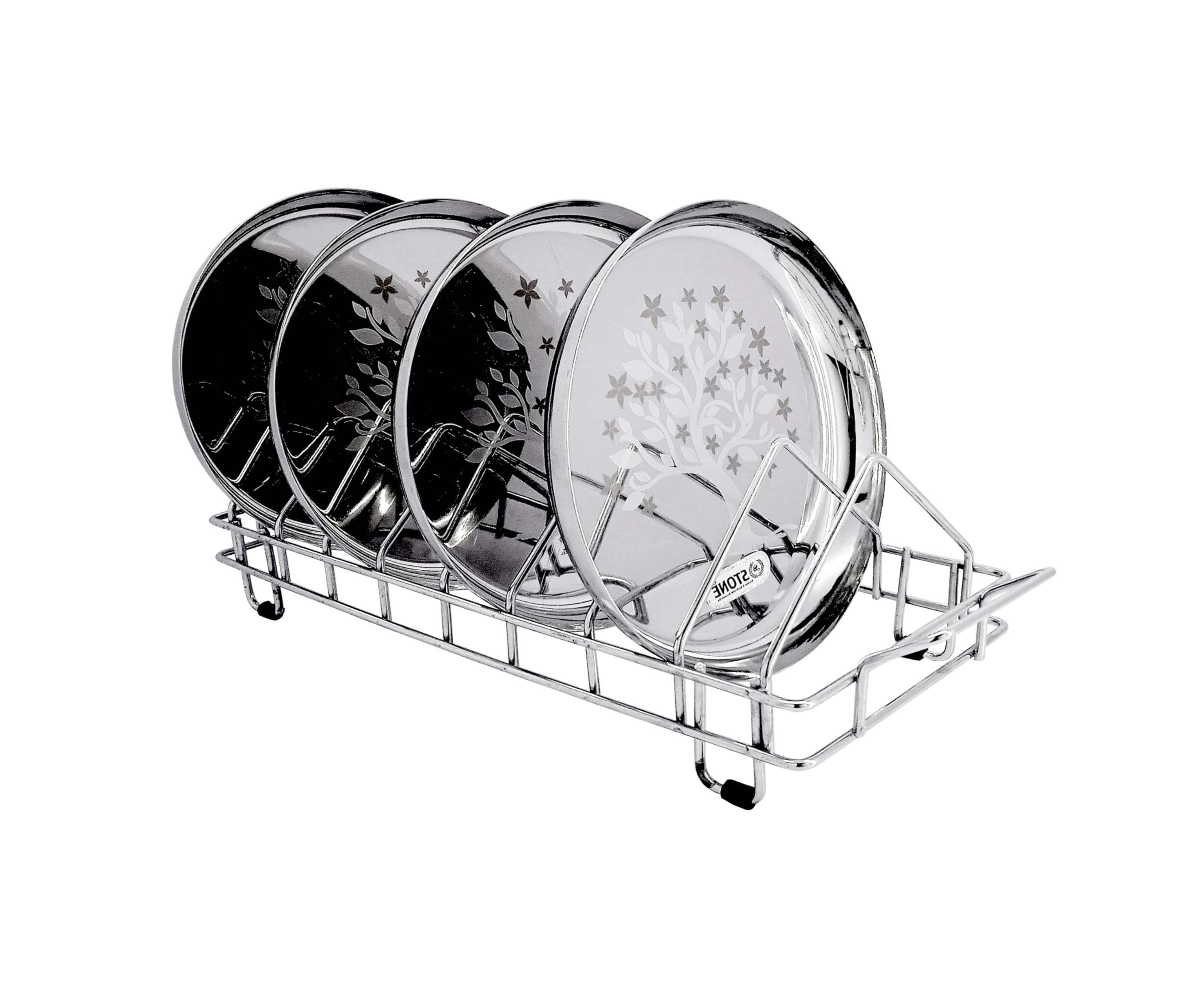 Premium Stainless Steel Plate Rack - 8 Plate Storage Dish Drainer & Utensil Holder for Kitchen | Durable Thali Stand, Dish Stand & Lid Organizer | Perfect for Countertop, Cabinet or Dining Table Storage