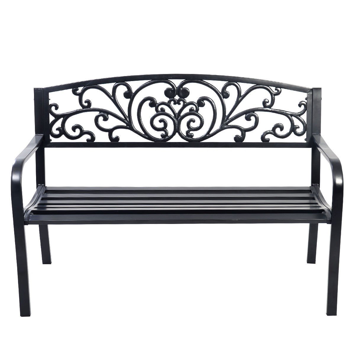 50 Inch Heavy Duty Cast Iron Garden Bench with Backrest - Durable Outdoor Patio, Deck & Lawn Furniture for Relaxing in Your Backyard or Garden