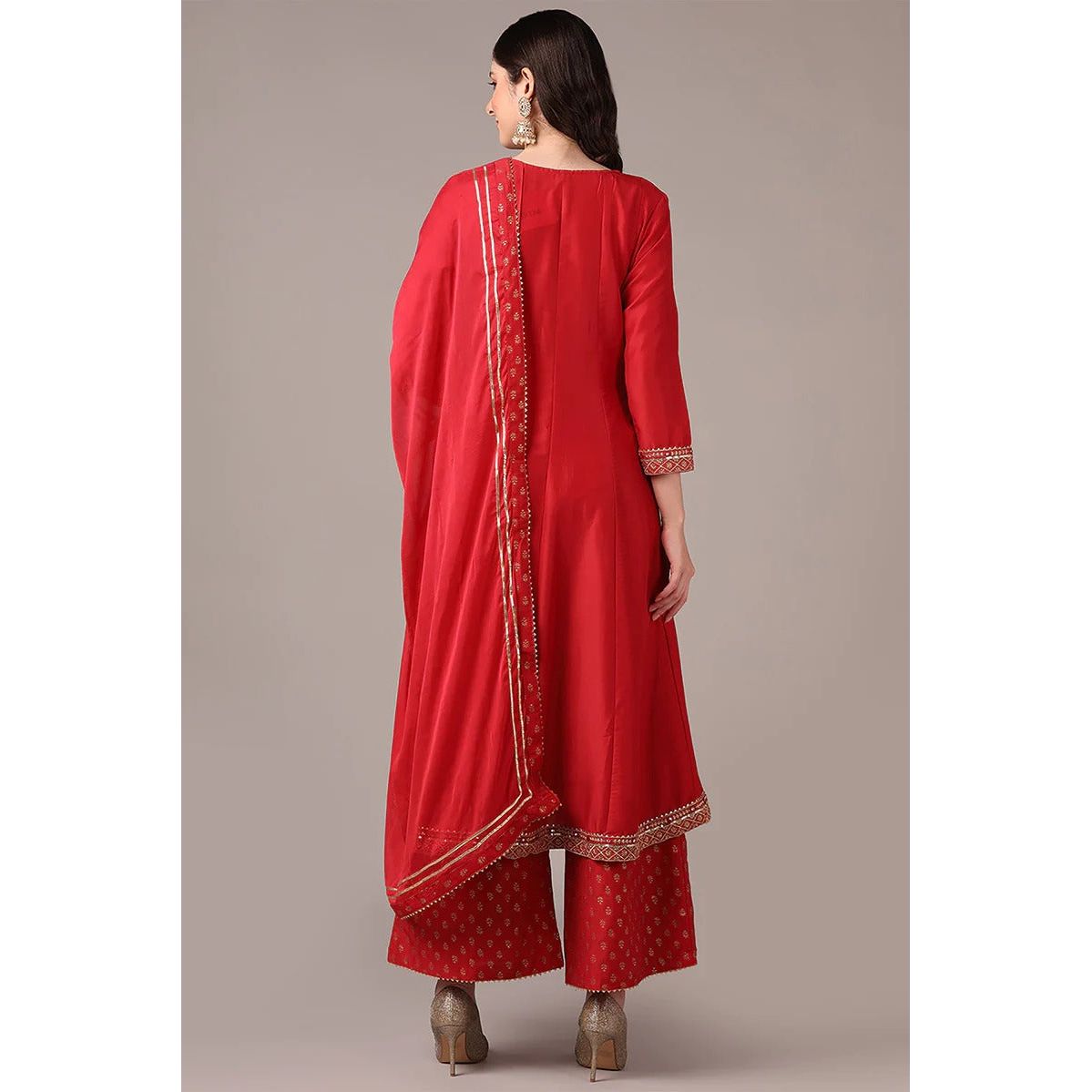 Elegant Red Silk Blend Anarkali Dress Set for Women | Festive & Party Wear | Perfect for Weddings, Diwali Celebrations & Special Occasions