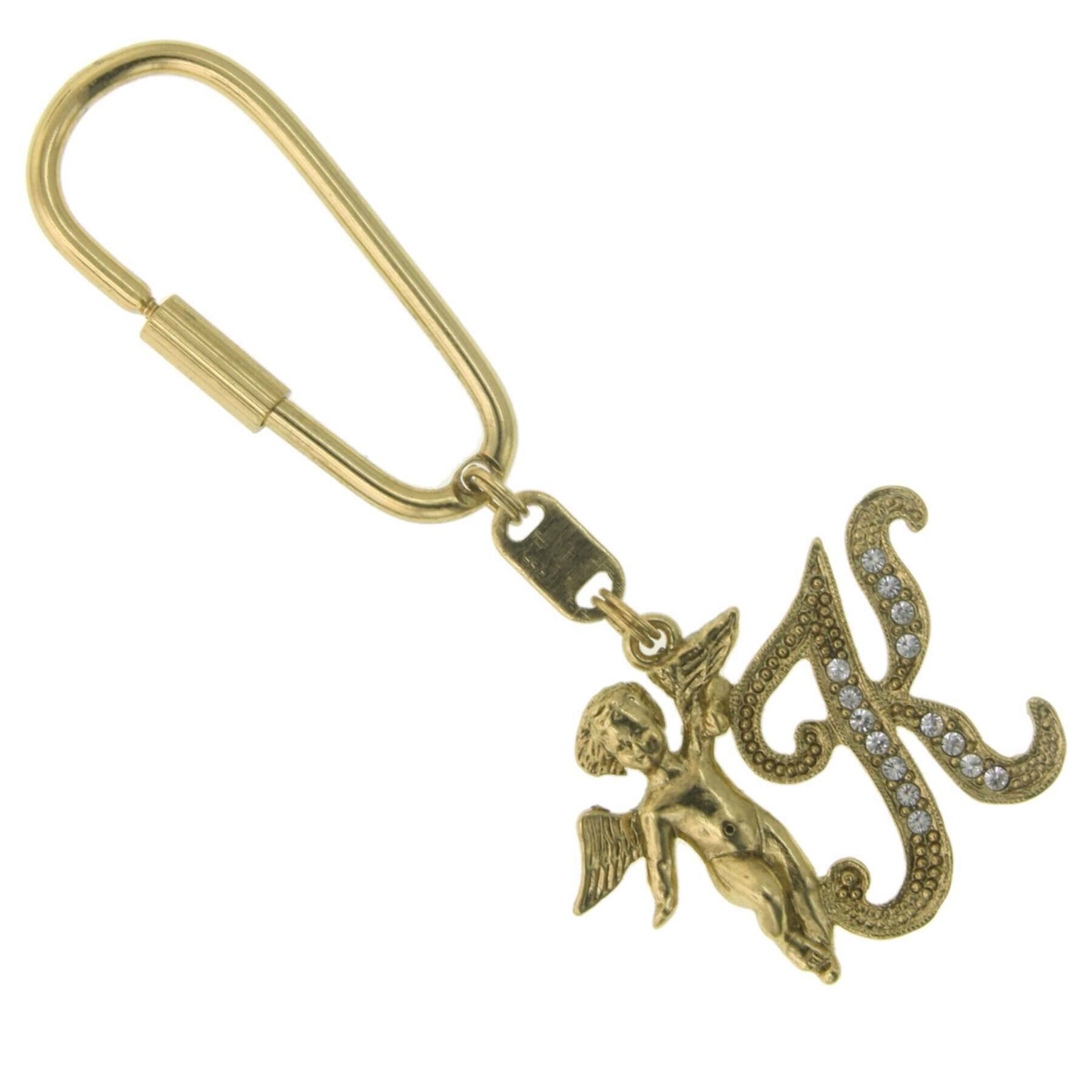 1928 Crystal Initial Angel Carabiner Keychain - Personalized Jewelry Gift for Women, Engraved Name Key Ring for Purse, Backpack & Keychain Collection - Perfect for Birthdays, Anniversaries & Everyday Carry
