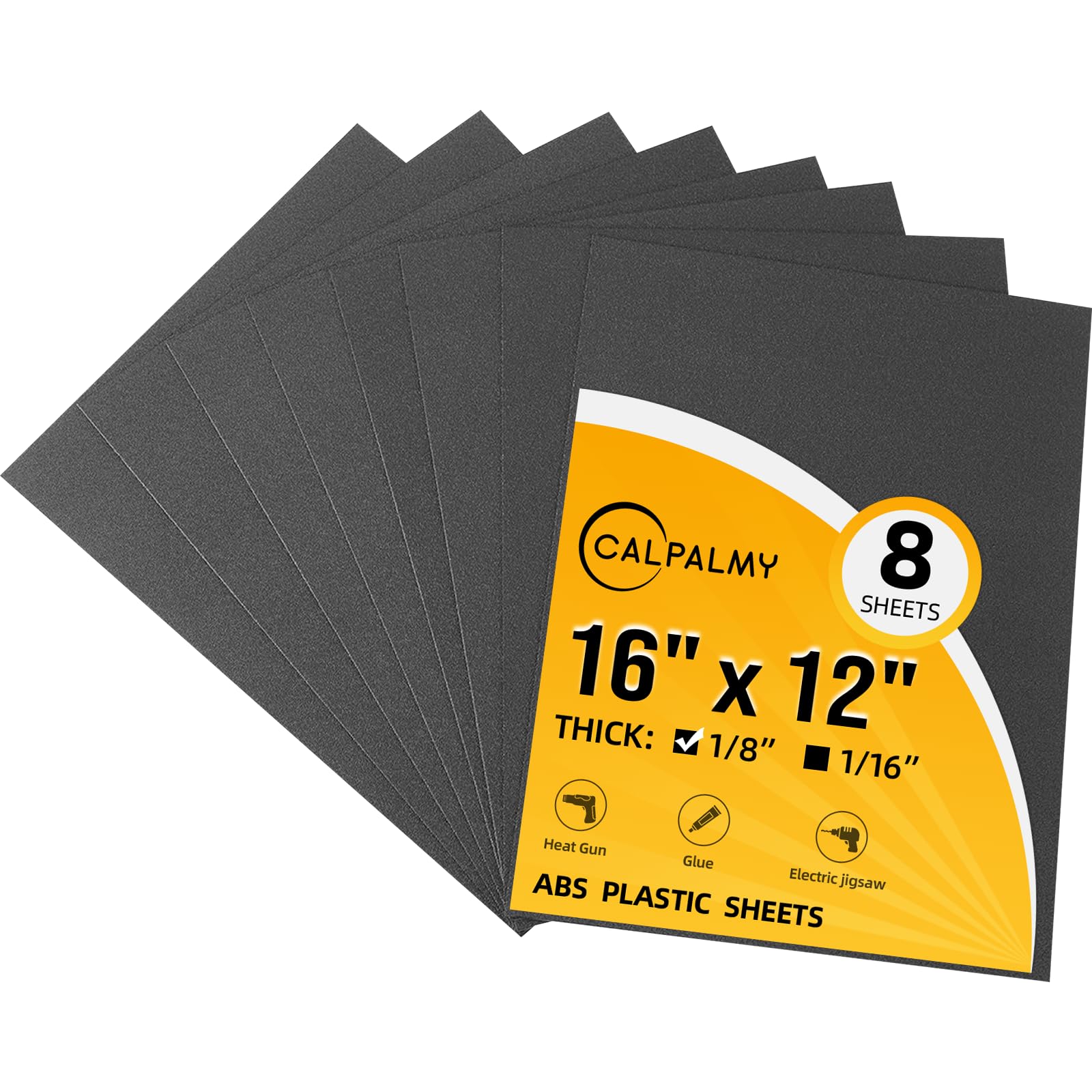 (8-Pack) CalPalmy ABS Plastic Sheets (Black) - 16” x 12” x 1/8” Textured Front & Matte Back Plastic Panels - Flexible Moldable Alternative to Acrylic Sheets - Perfect for DIY Crafts, Home Decor, Signage & Model Making
