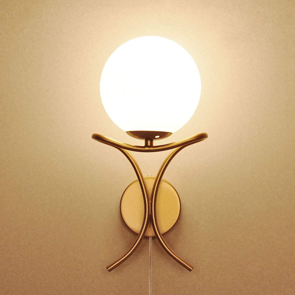 Kiven 1 Light Plug-in Wall Sconce Fixture with White Globe Glass & Satin Copper Finish - Perfect for Bedroom, Hallway, and Living Room Lighting
